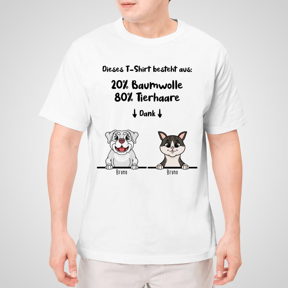 Personalisiertes T-Shirt - 20% Baumwolle - 80% Tierhaare mit 1-6 Hunden/Katzen