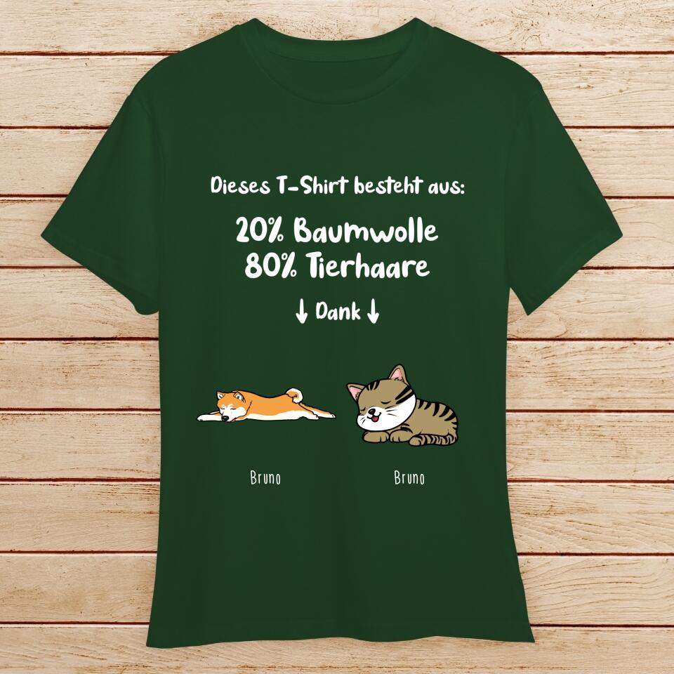 Personalisiertes T-Shirt - 20% Baumwolle - 80% Tierhaare mit 1-6 Hunden/Katzen - Lazy Pets