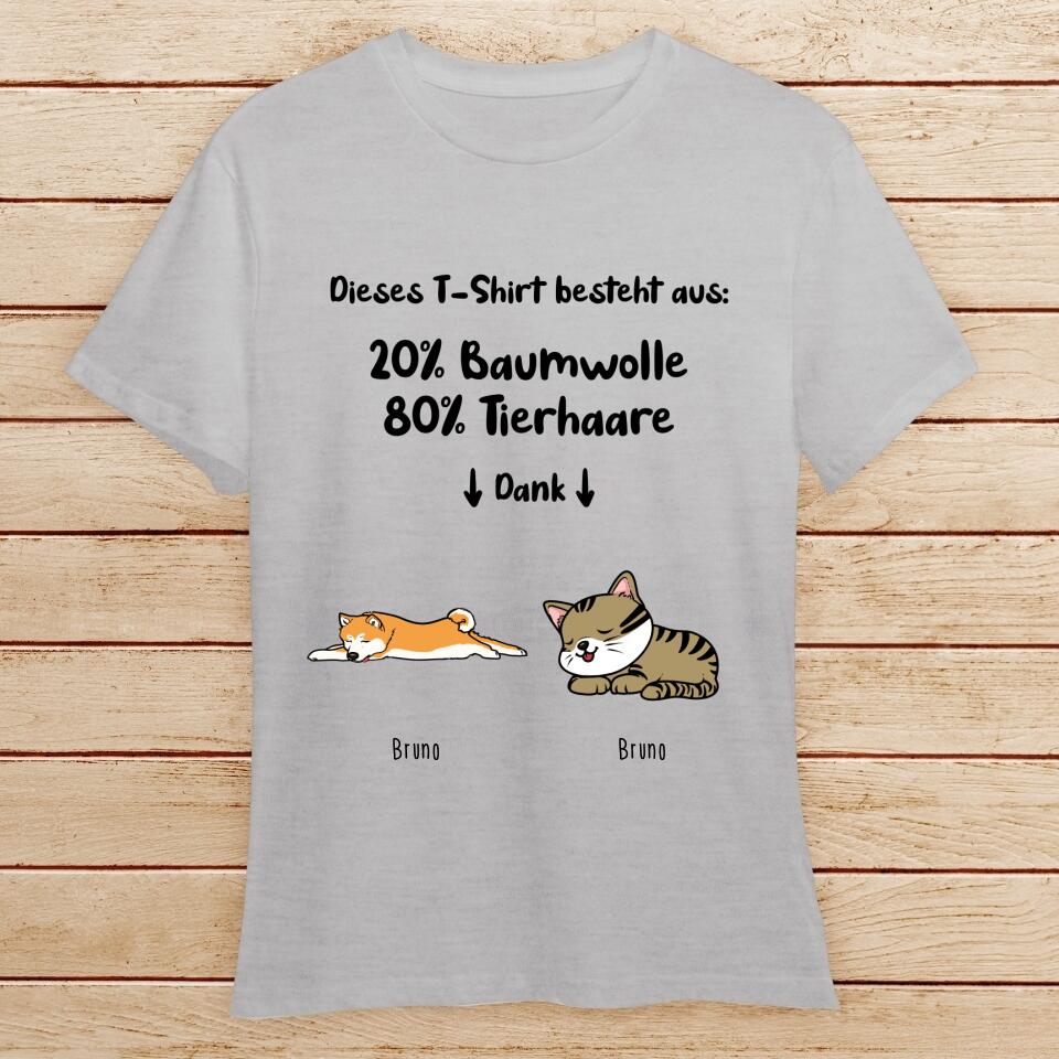 Personalisiertes T-Shirt - 20% Baumwolle - 80% Tierhaare mit 1-6 Hunden/Katzen - Lazy Pets