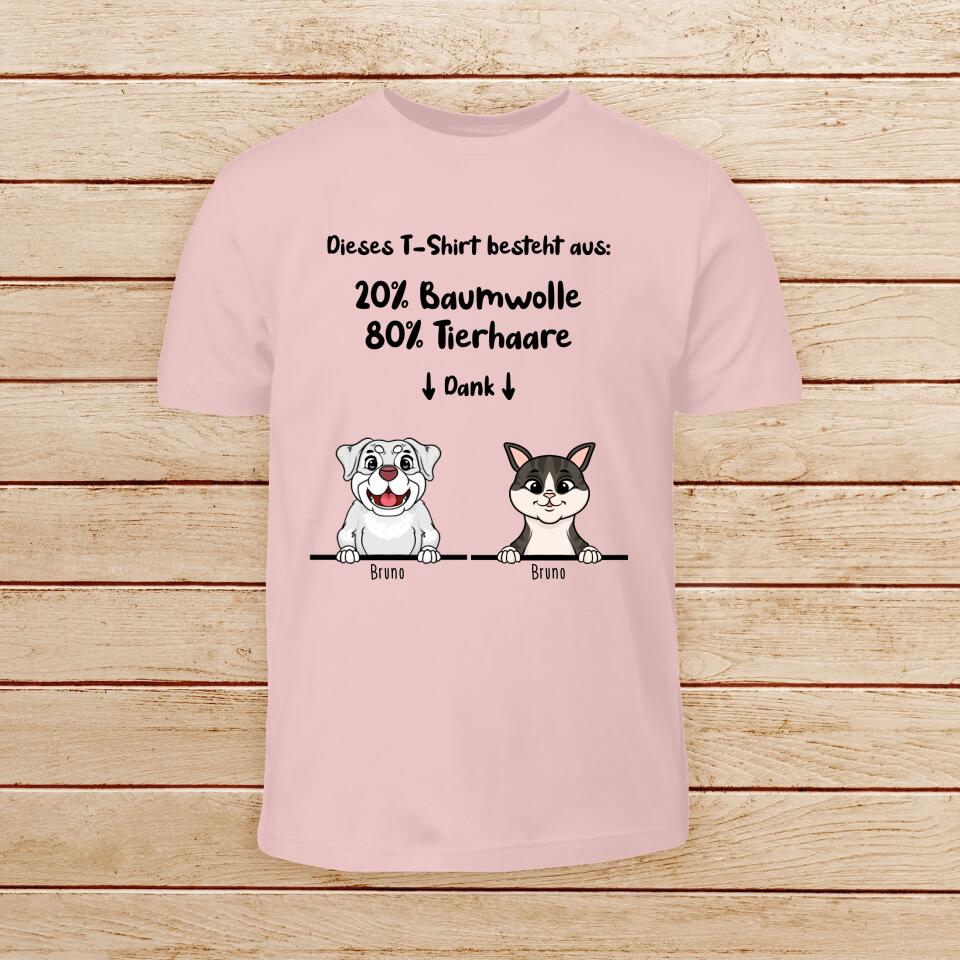 Personalisiertes Baby/Kinder T-Shirt - 20% Baumwolle - 80% Tierhaare mit 1-6 Hunden/Katzen