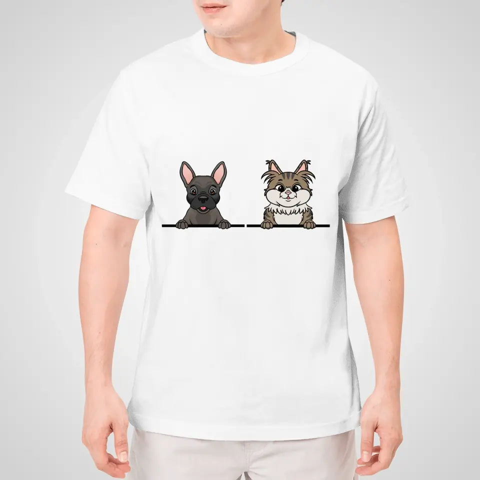 Personalisiertes T-Shirt - Mich gibt es nur mit Hund/Katze (1-6 spähende Hunde/Katzen)