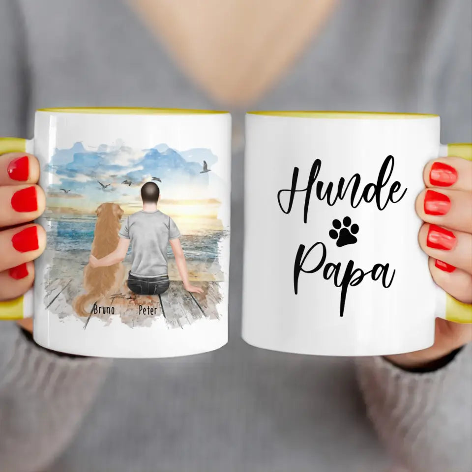 Personalisierte Tasse mit Hund und Mann (1 Hund + 1 Mann)