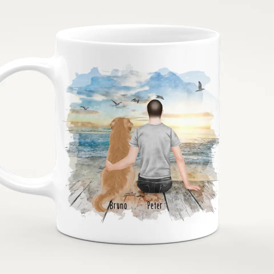 Personalisierte Tasse mit Hund und Mann (1 Hund + 1 Mann)
