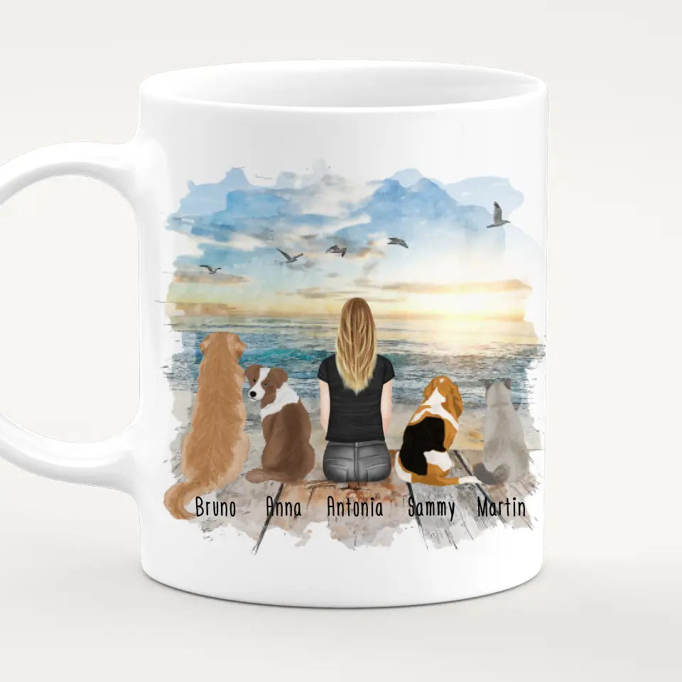 Personalisierte Tasse - 1 Frau/Mann + 1-5 Hunde/Katzen