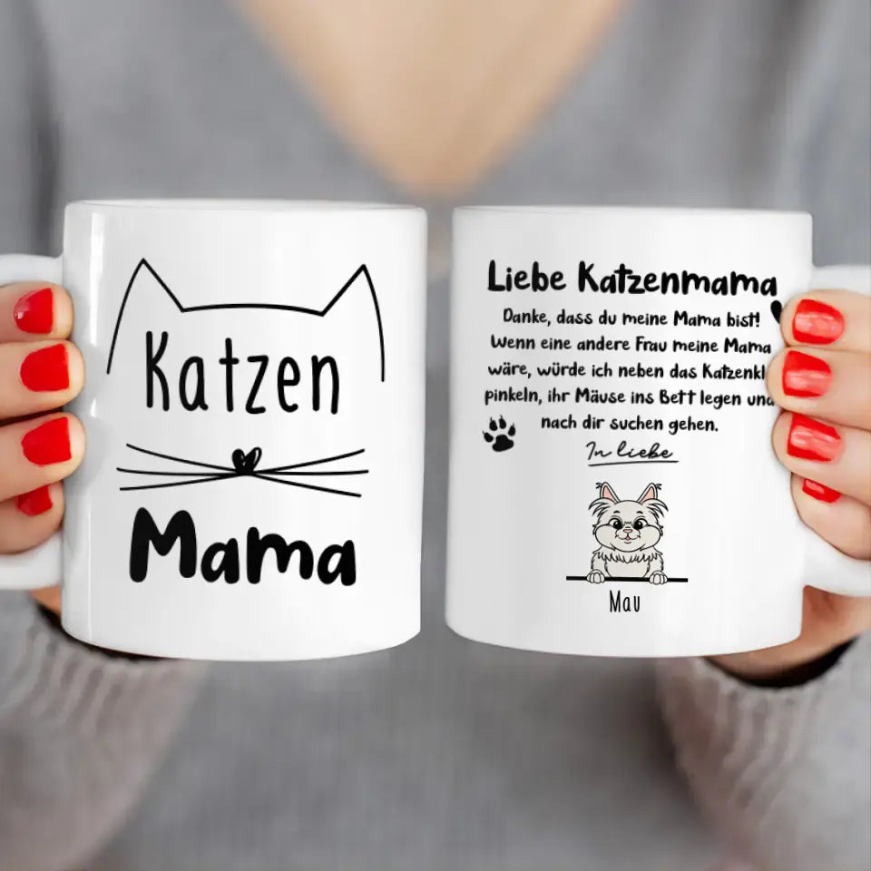 Personalisierte Tasse - Katzenmama/Katzenpapa (1-6 Katzen) (gezeichnet)