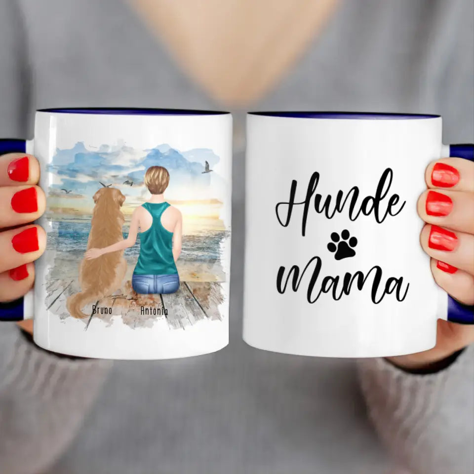 Personalisierte Tasse mit Hund und Frau (1 Hund + 1 Frau)