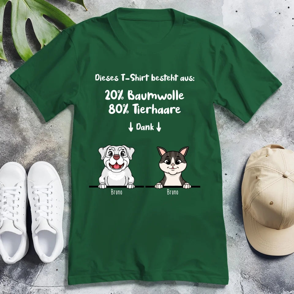 Personalisiertes T-Shirt - 20% Baumwolle - 80% Tierhaare mit 1-6 Hunden/Katzen