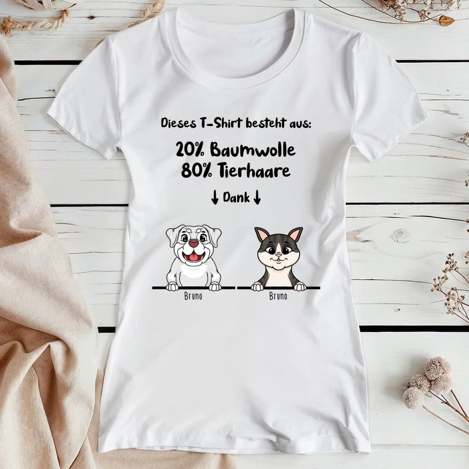 Personalisiertes T-Shirt - 20% Baumwolle - 80% Tierhaare mit 1-6 Hunden/Katzen