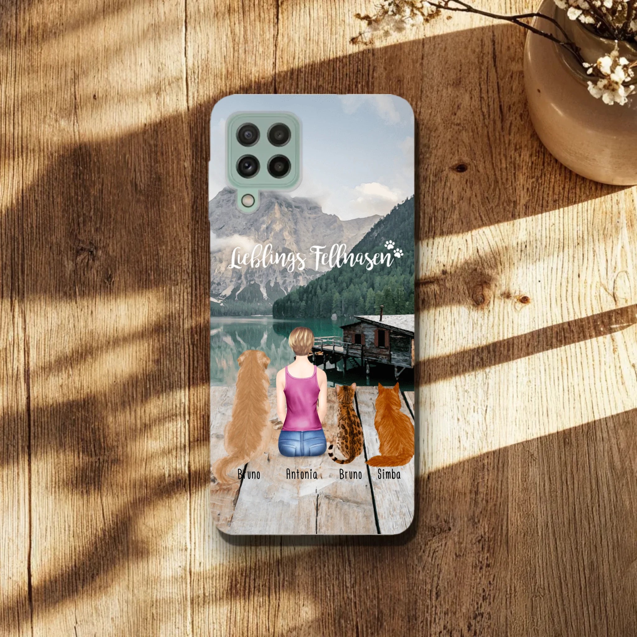 Personalisierte Handyhülle - 1 Frau + 3 Hunde/Katzen - Samsung