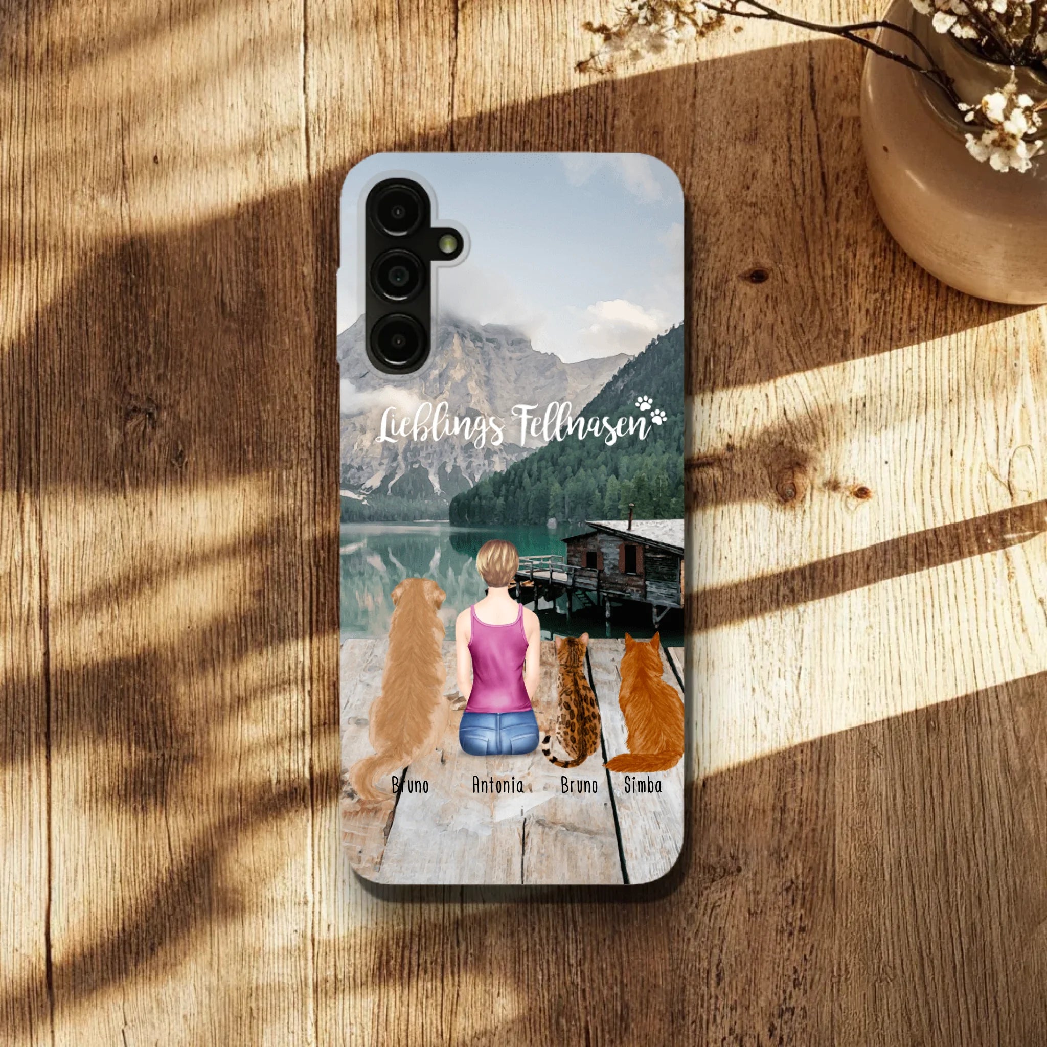 Personalisierte Handyhülle - 1 Frau + 3 Hunde/Katzen - Samsung