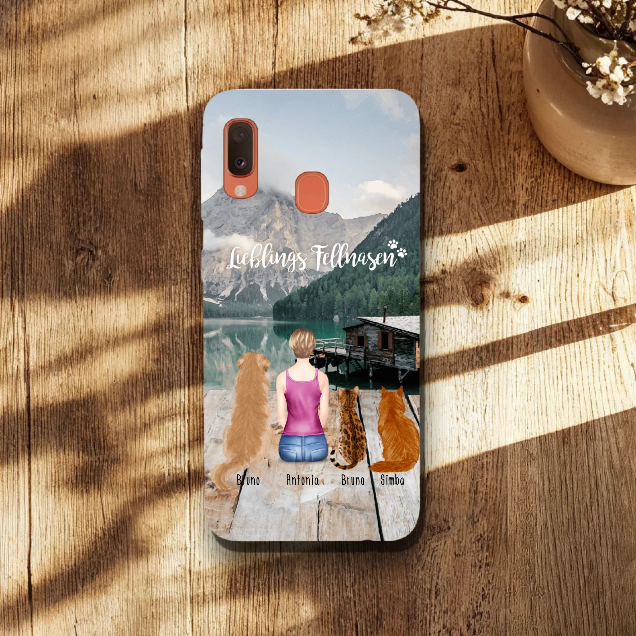 Personalisierte Handyhülle - 1 Frau + 3 Hunde/Katzen - Samsung