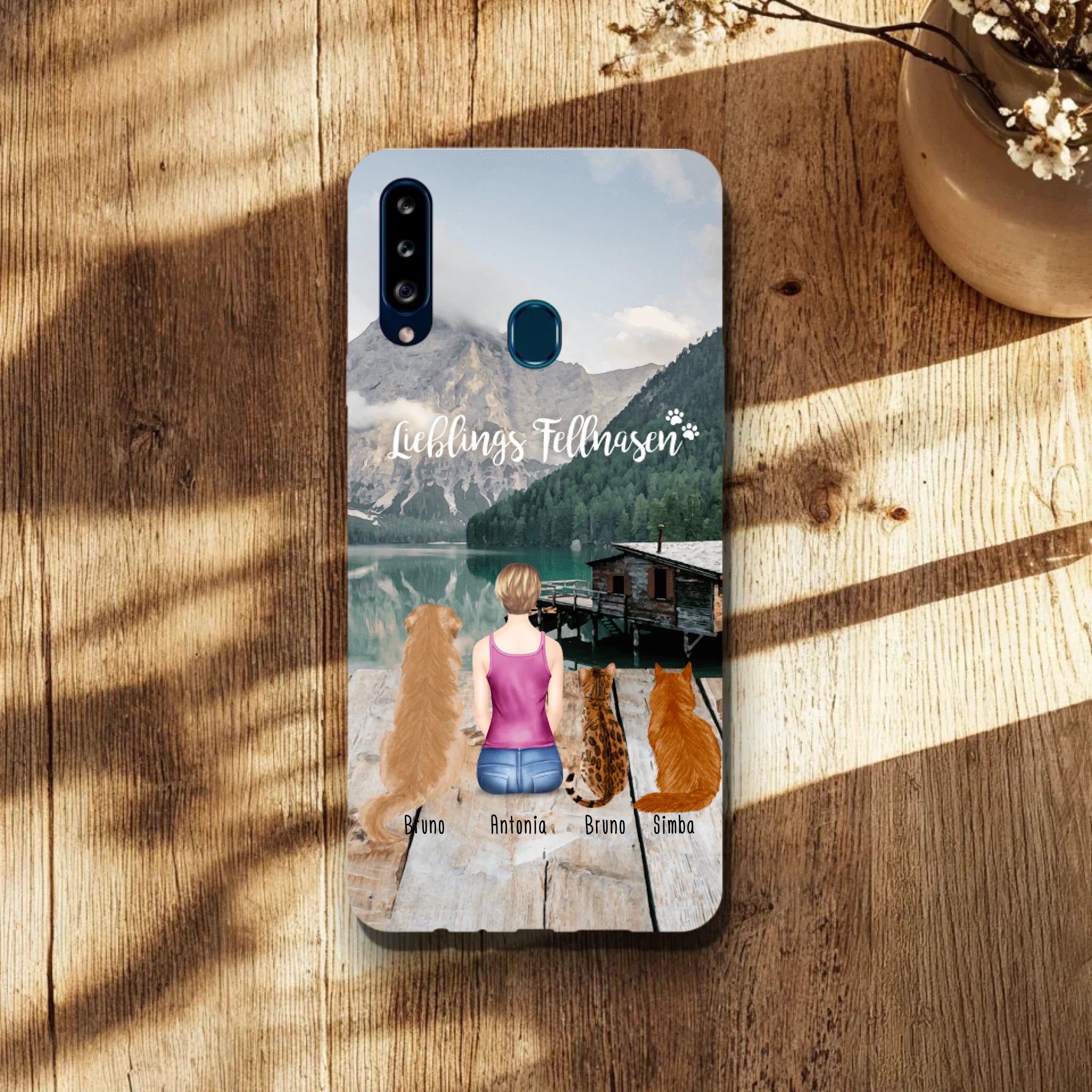 Personalisierte Handyhülle - 1 Frau + 3 Hunde/Katzen - Samsung