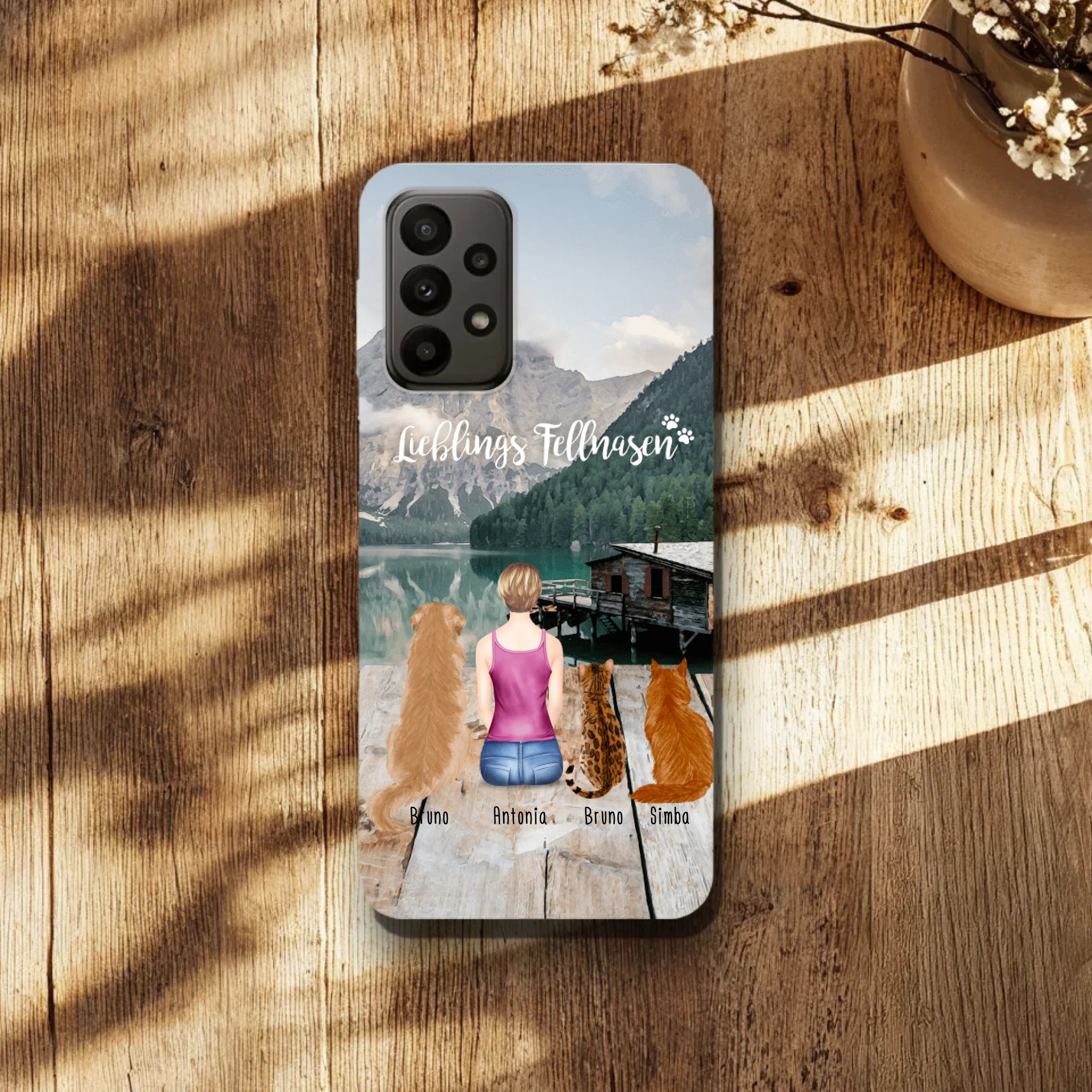 Personalisierte Handyhülle - 1 Frau + 3 Hunde/Katzen - Samsung