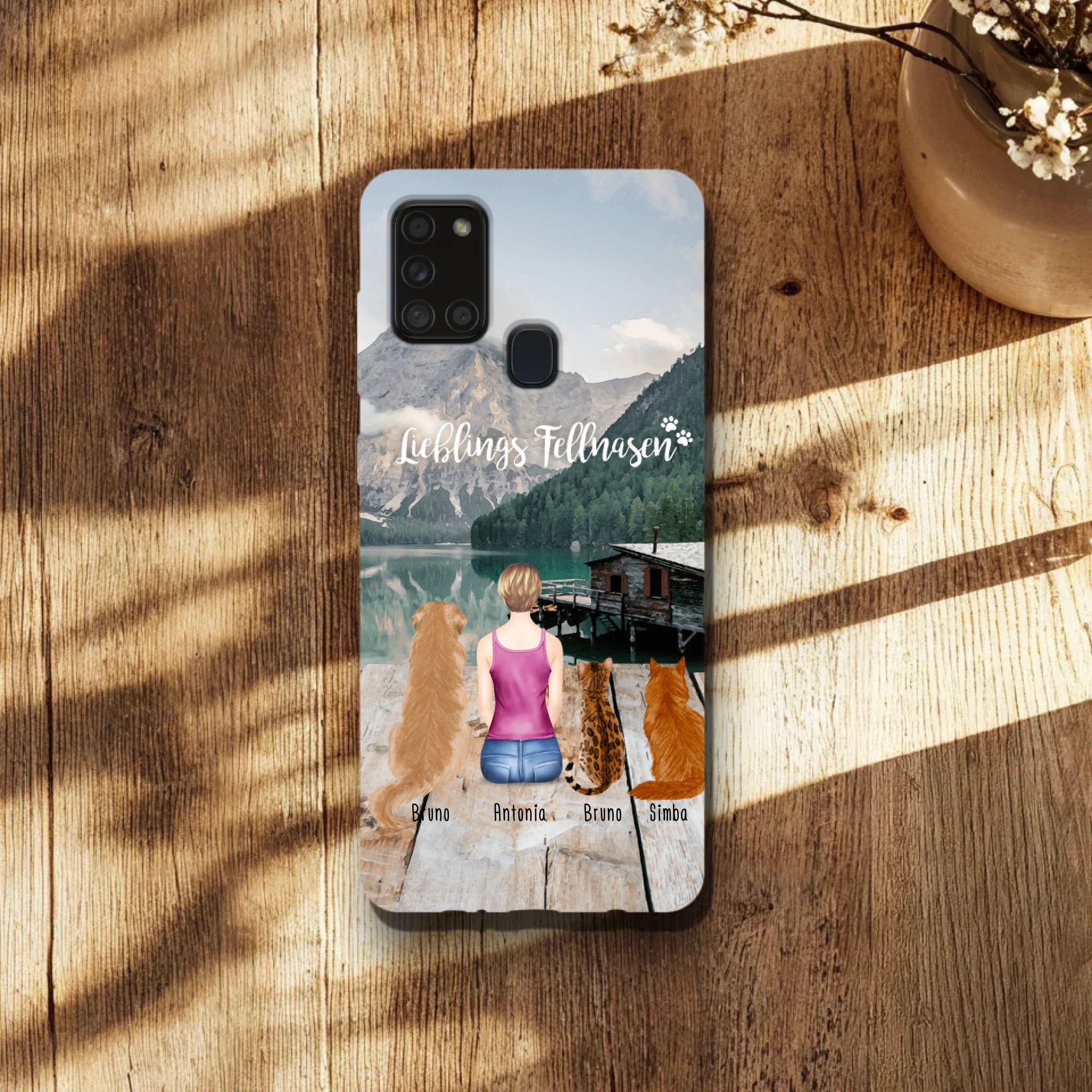 Personalisierte Handyhülle - 1 Frau + 3 Hunde/Katzen - Samsung