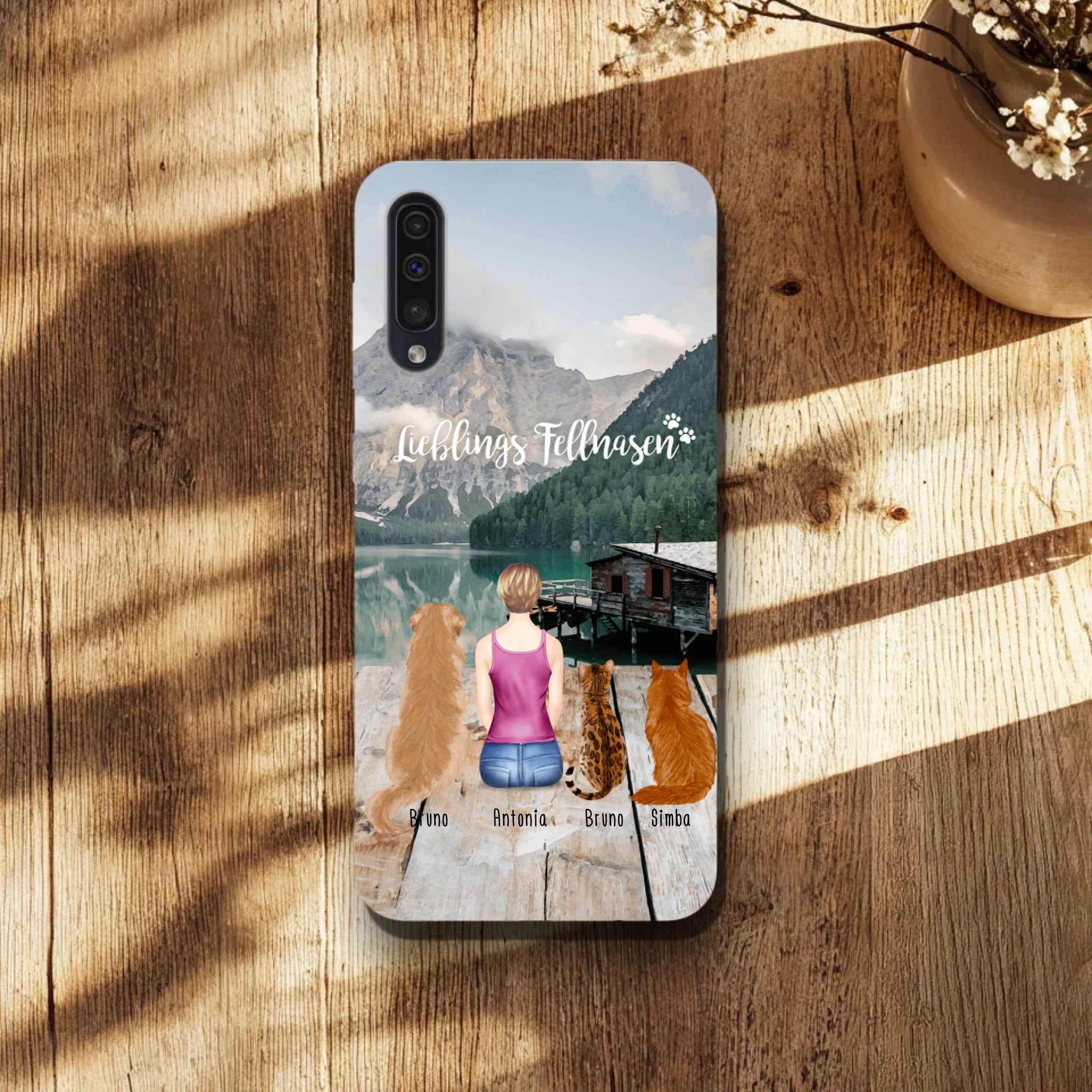 Personalisierte Handyhülle - 1 Frau + 3 Hunde/Katzen - Samsung