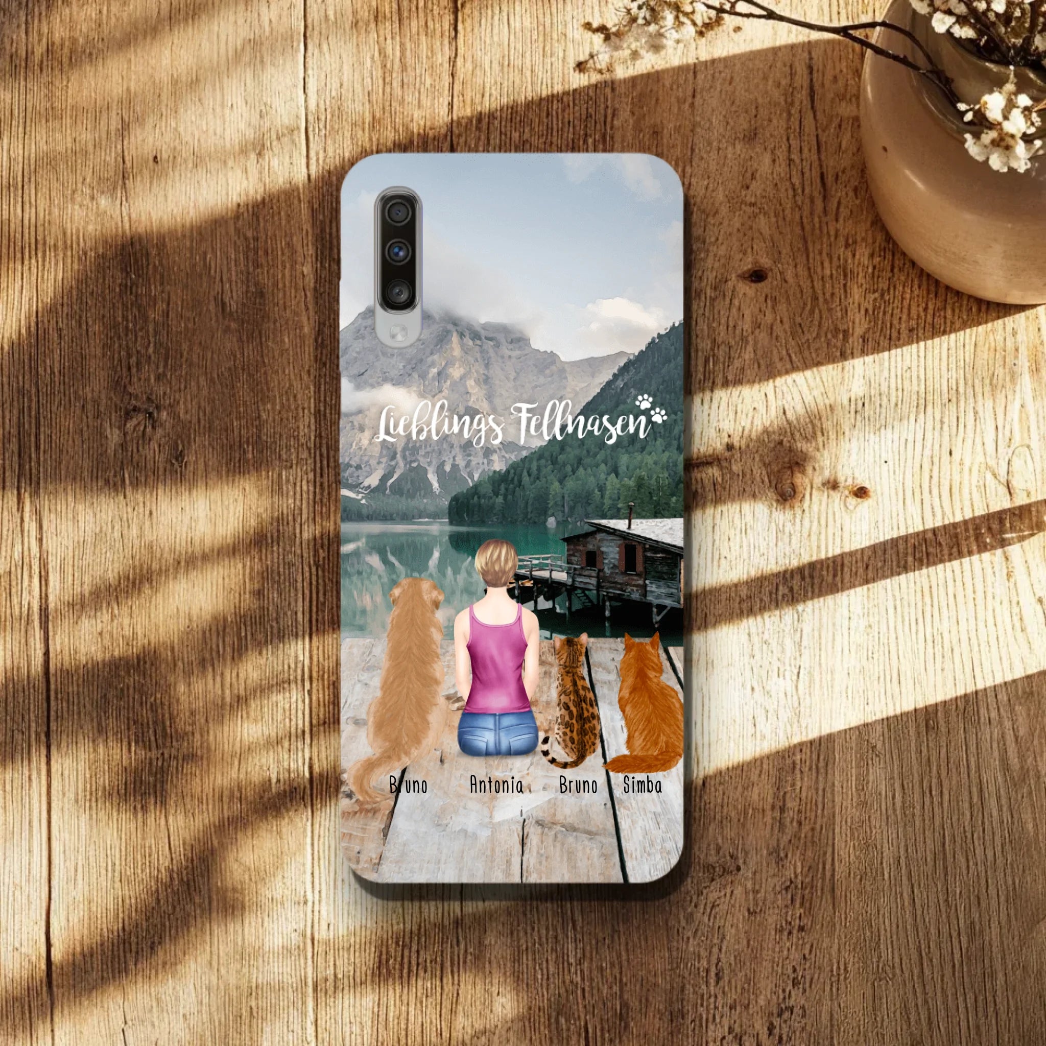 Personalisierte Handyhülle - 1 Frau + 3 Hunde/Katzen - Samsung