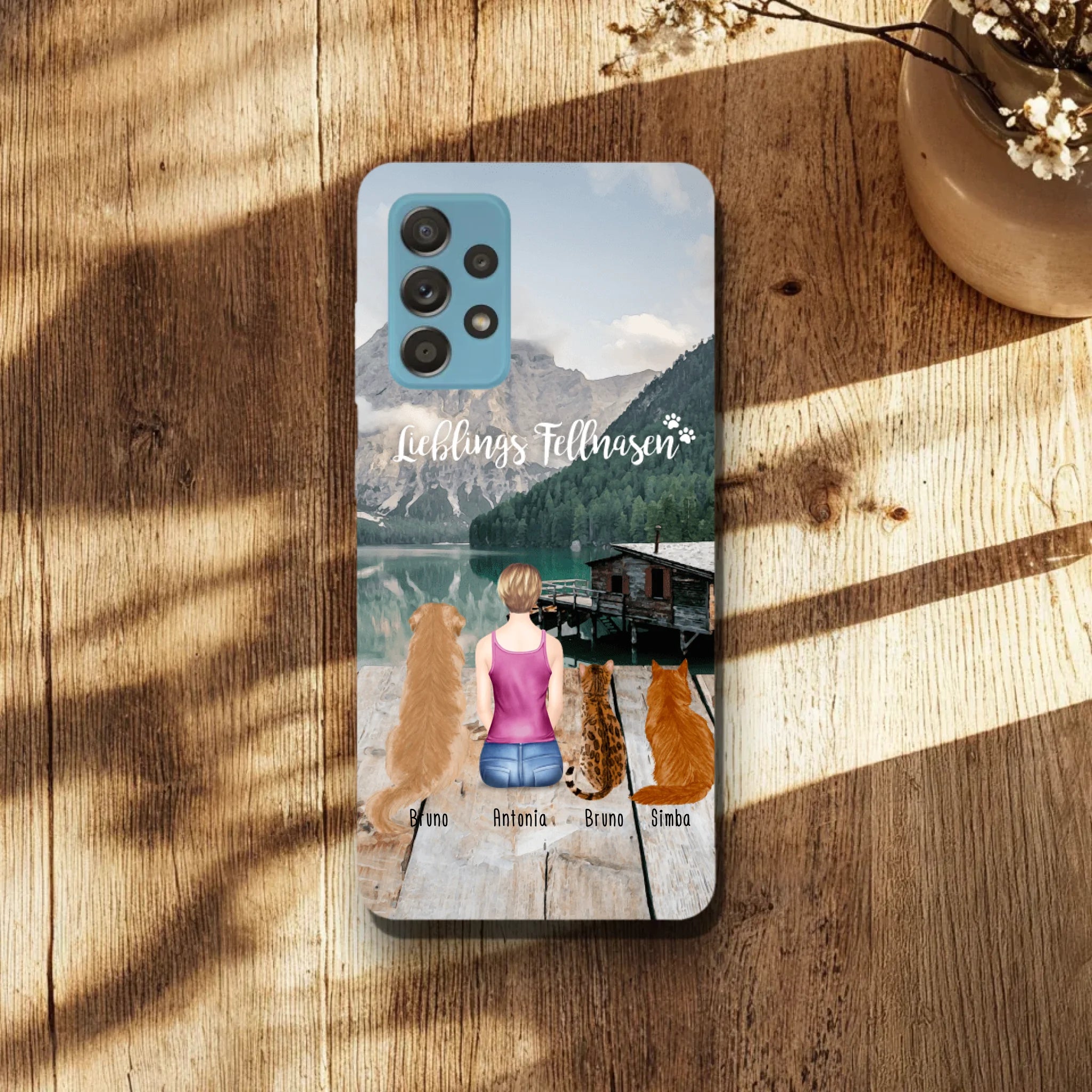 Personalisierte Handyhülle - 1 Frau + 3 Hunde/Katzen - Samsung