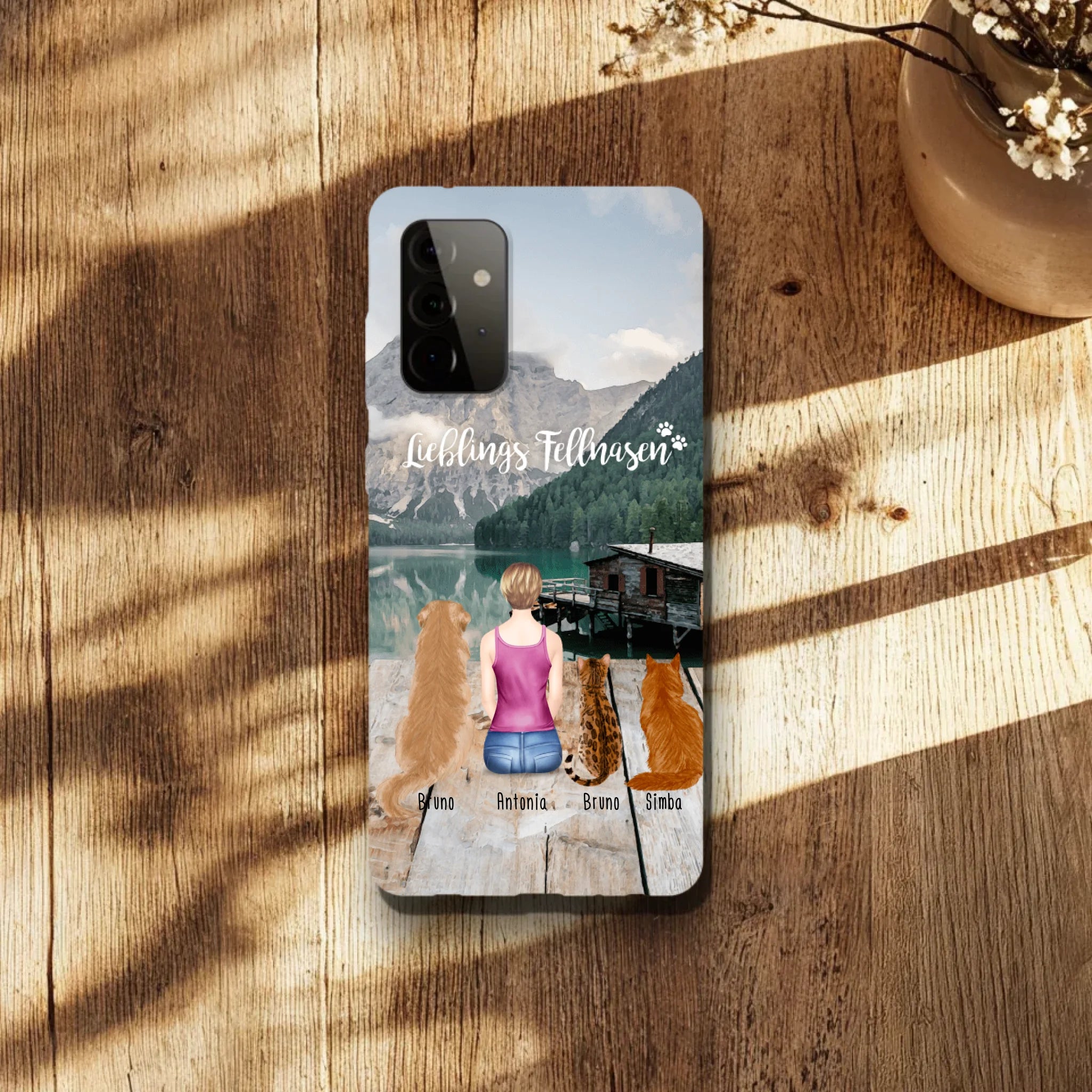 Personalisierte Handyhülle - 1 Frau + 3 Hunde/Katzen - Samsung