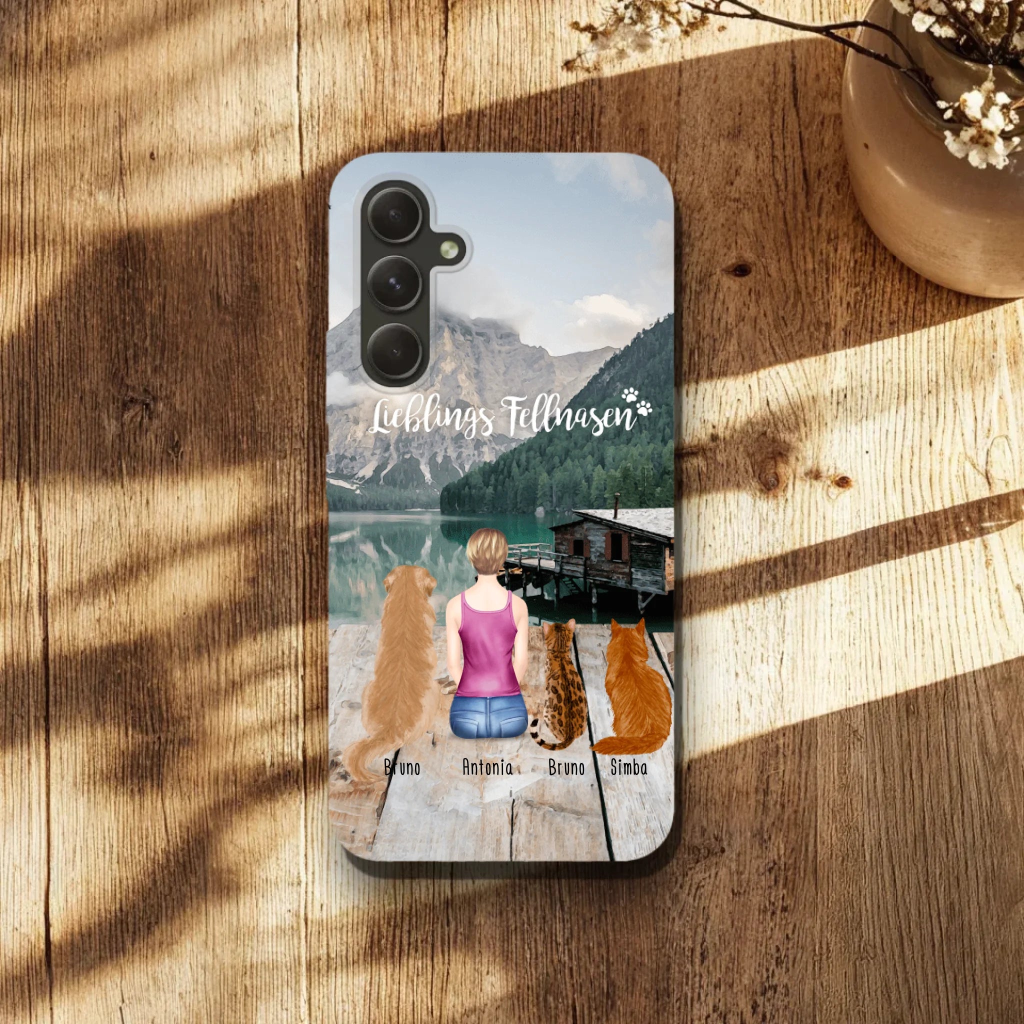 Personalisierte Handyhülle - 1 Frau + 3 Hunde/Katzen - Samsung