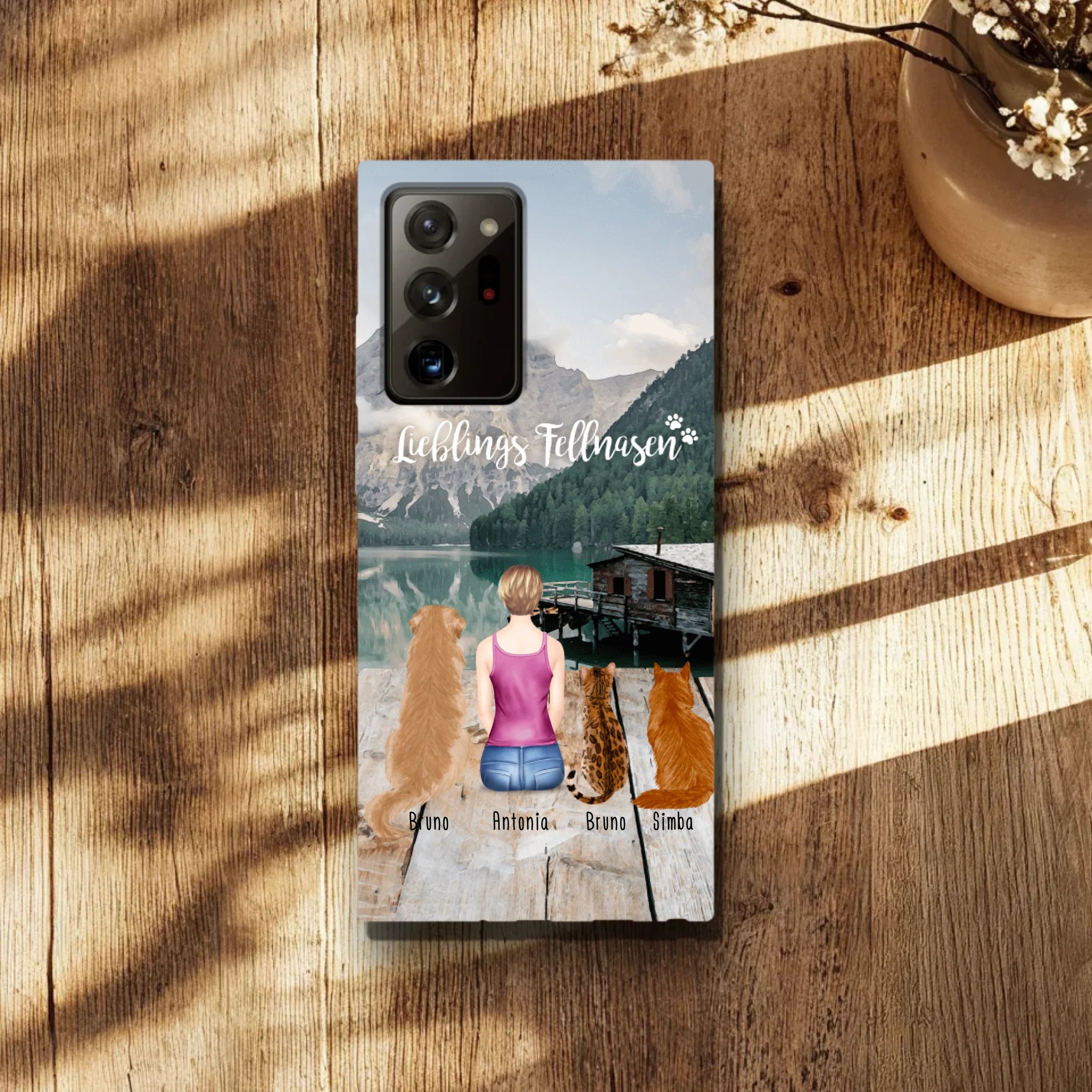 Personalisierte Handyhülle - 1 Frau + 3 Hunde/Katzen - Samsung