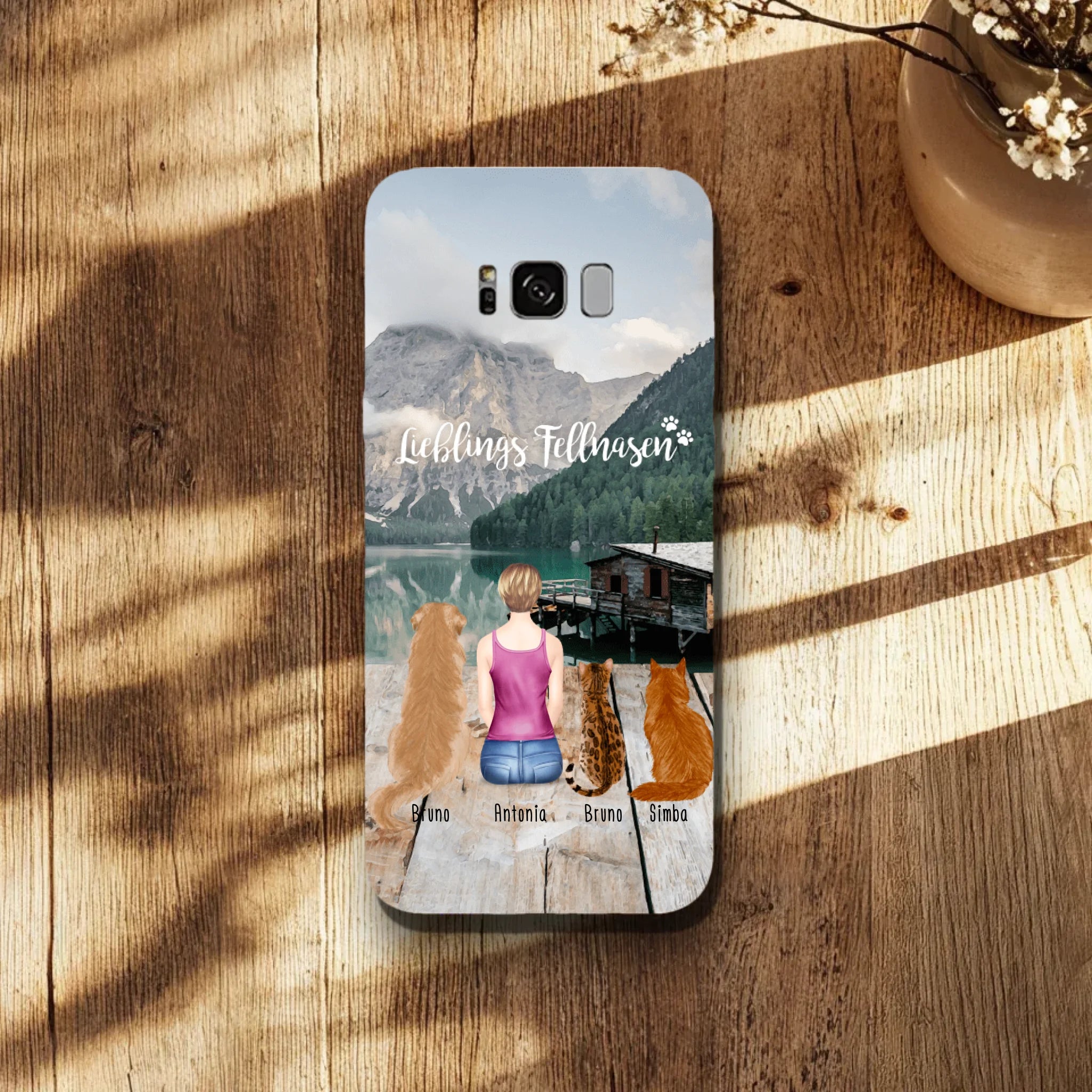 Personalisierte Handyhülle - 1 Frau + 3 Hunde/Katzen - Samsung