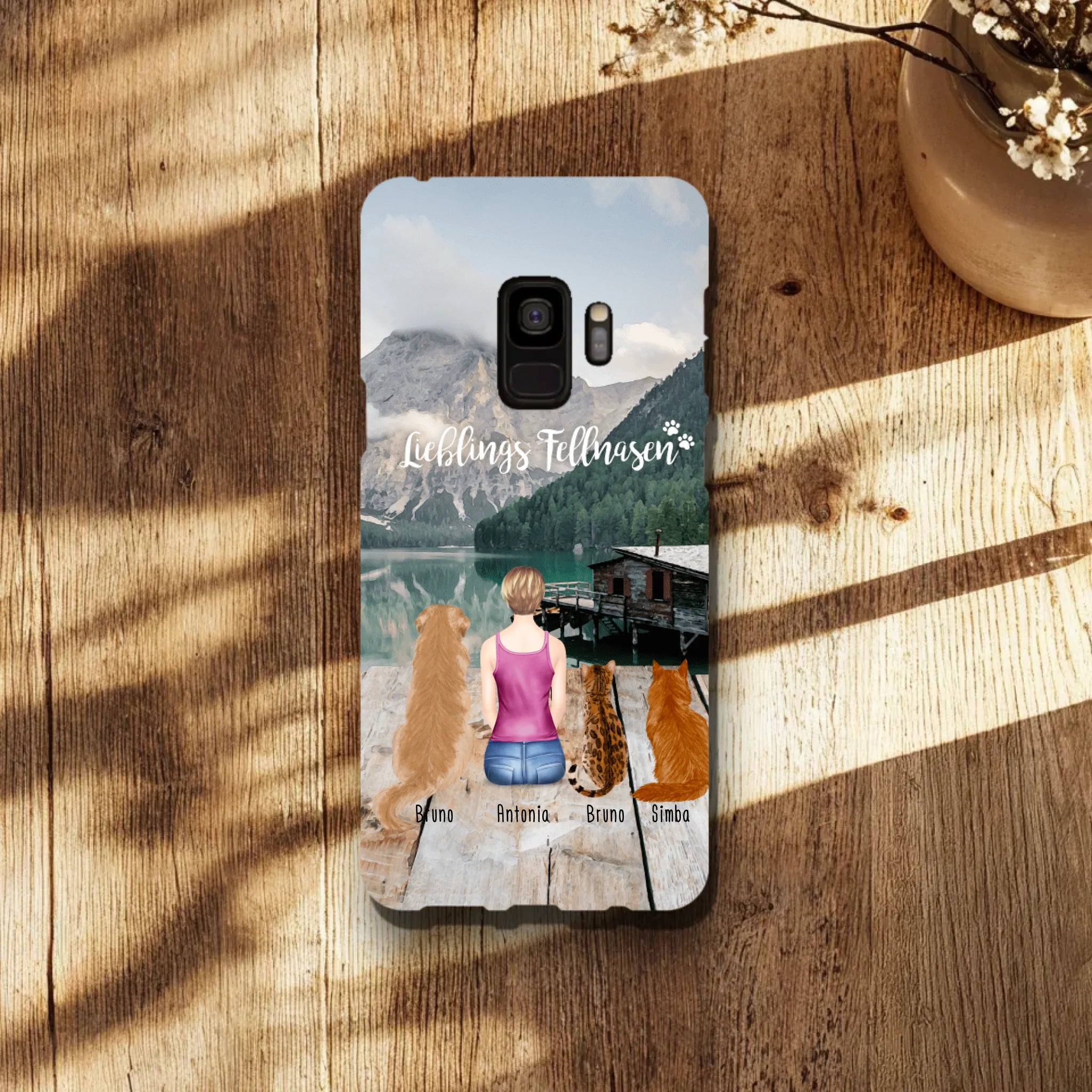 Personalisierte Handyhülle - 1 Frau + 3 Hunde/Katzen - Samsung