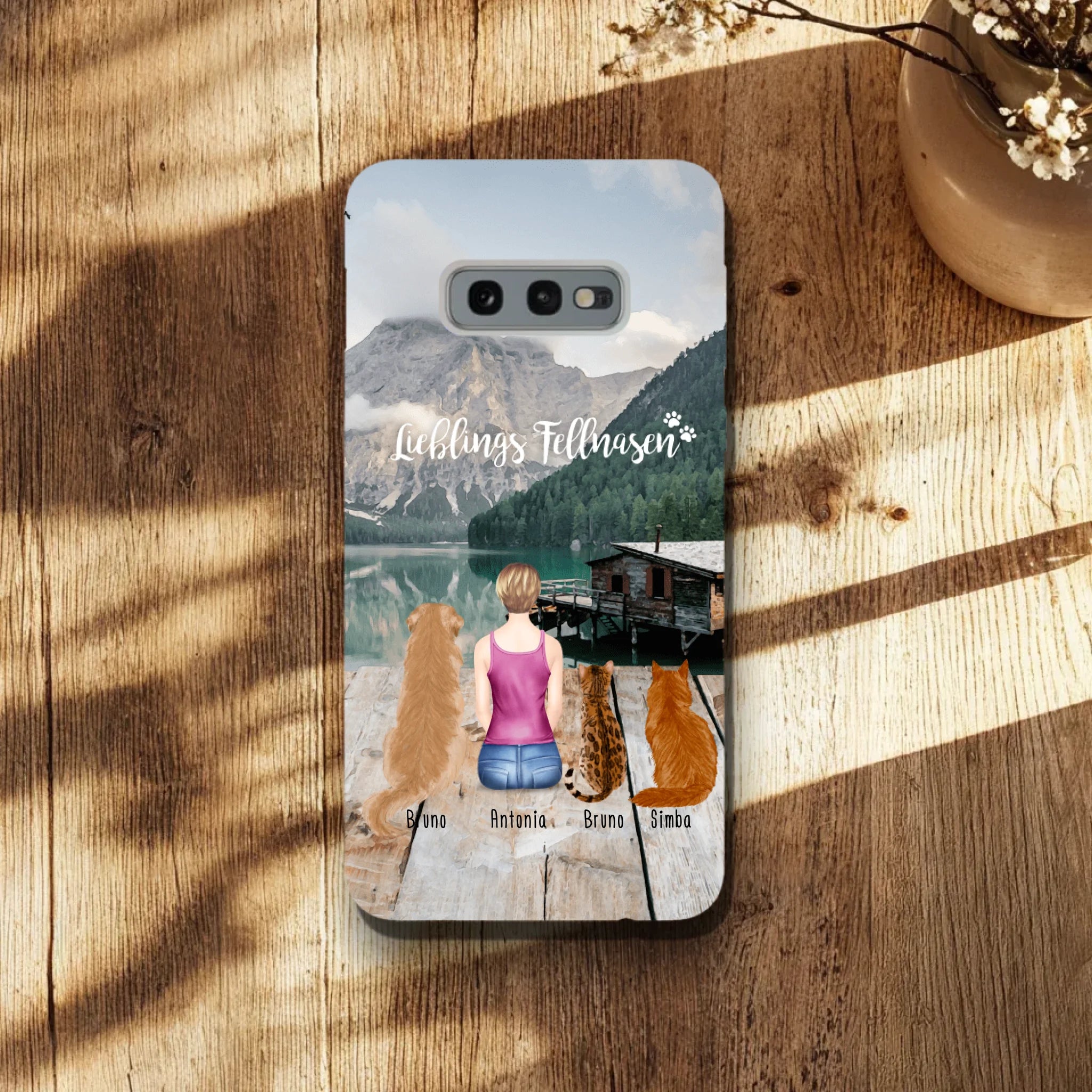 Personalisierte Handyhülle - 1 Frau + 3 Hunde/Katzen - Samsung