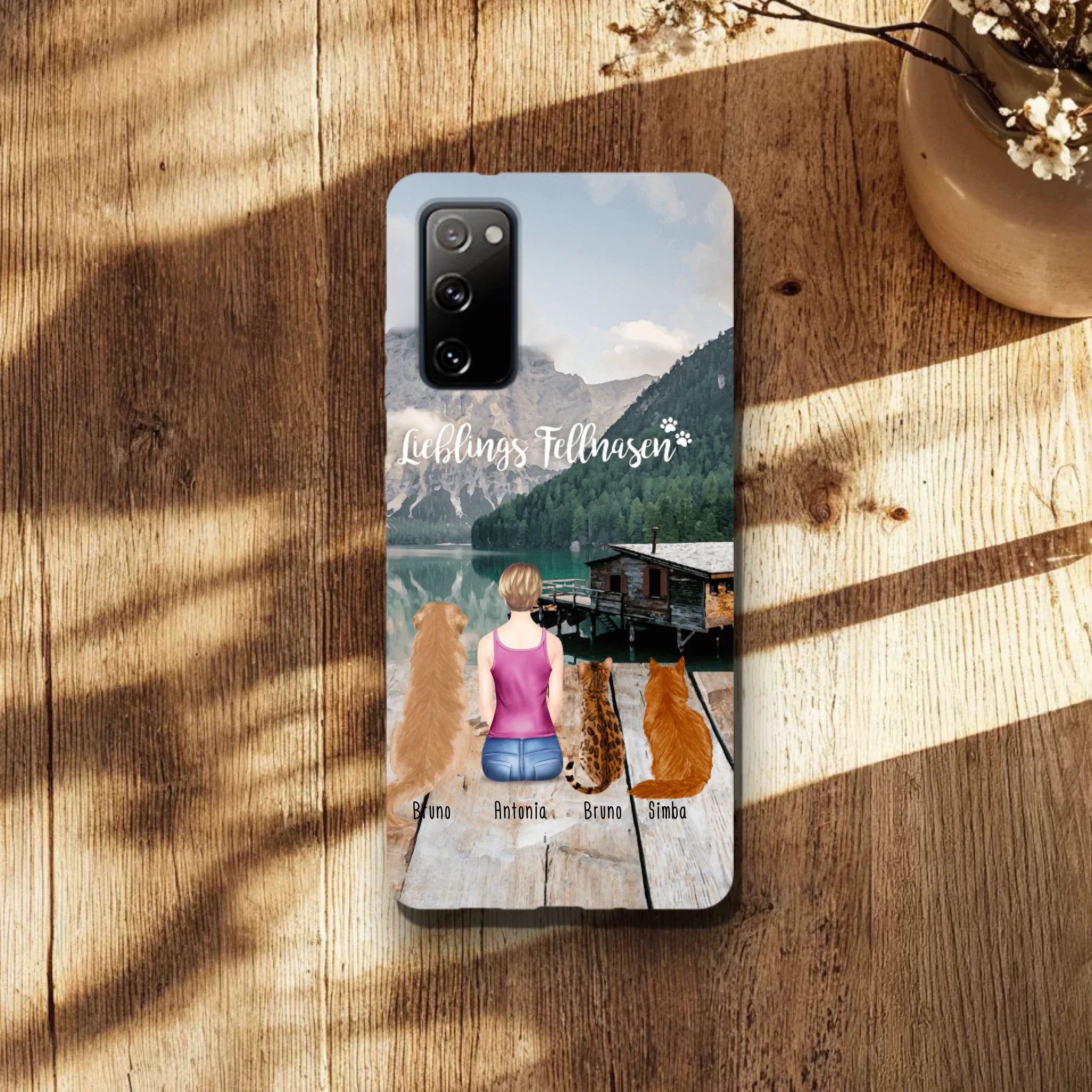 Personalisierte Handyhülle - 1 Frau + 3 Hunde/Katzen - Samsung