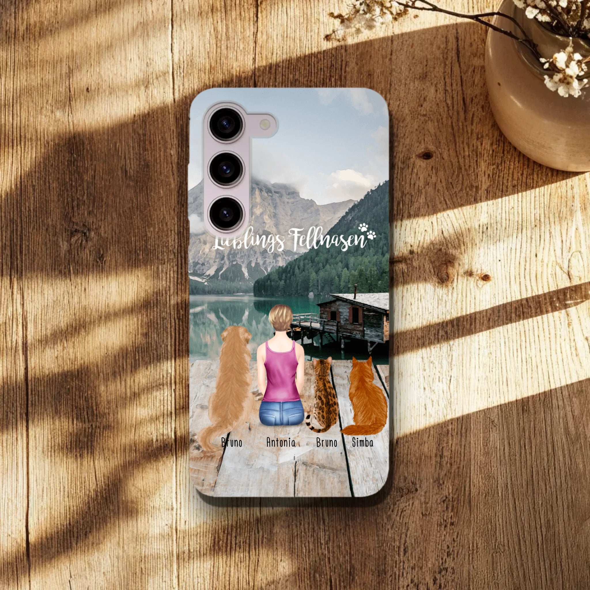 Personalisierte Handyhülle - 1 Frau + 3 Hunde/Katzen - Samsung