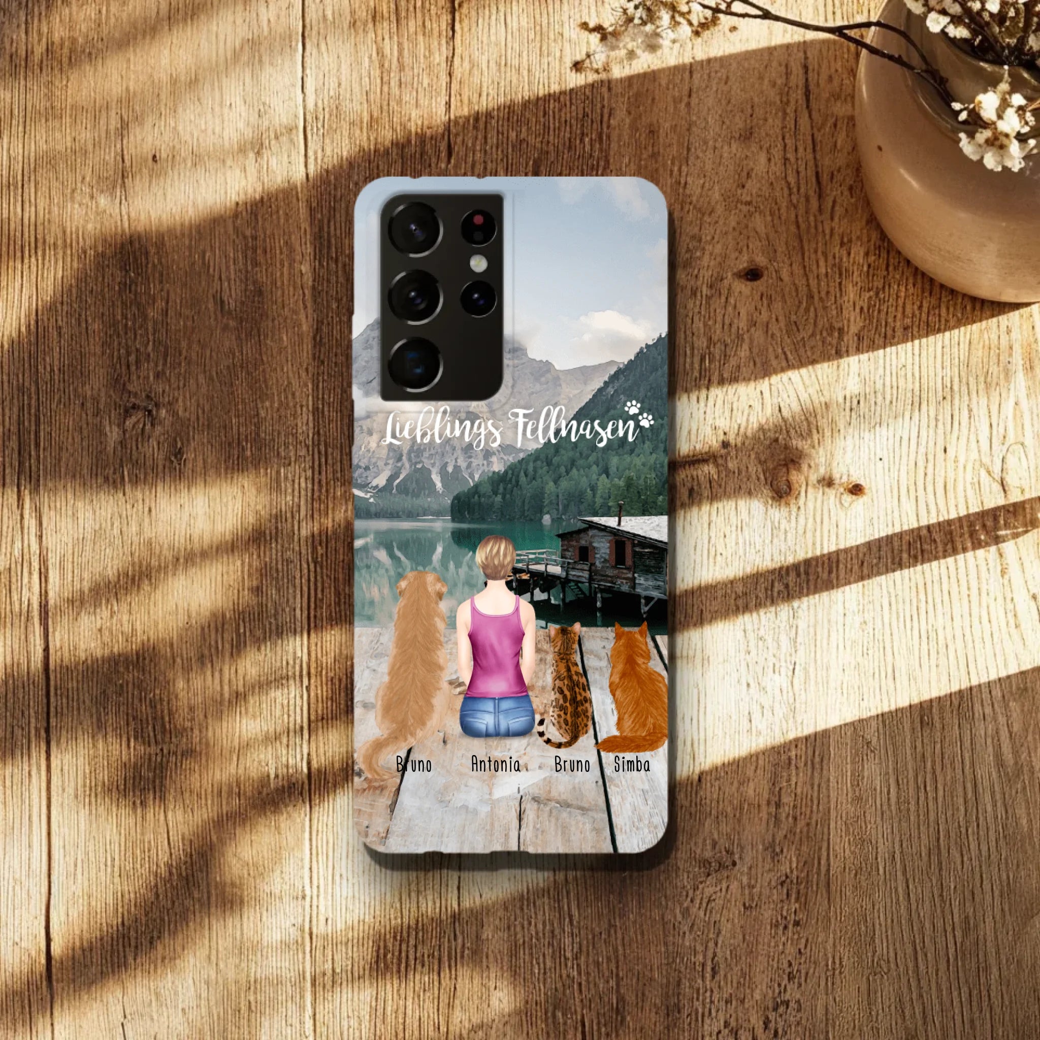 Personalisierte Handyhülle - 1 Frau + 3 Hunde/Katzen - Samsung