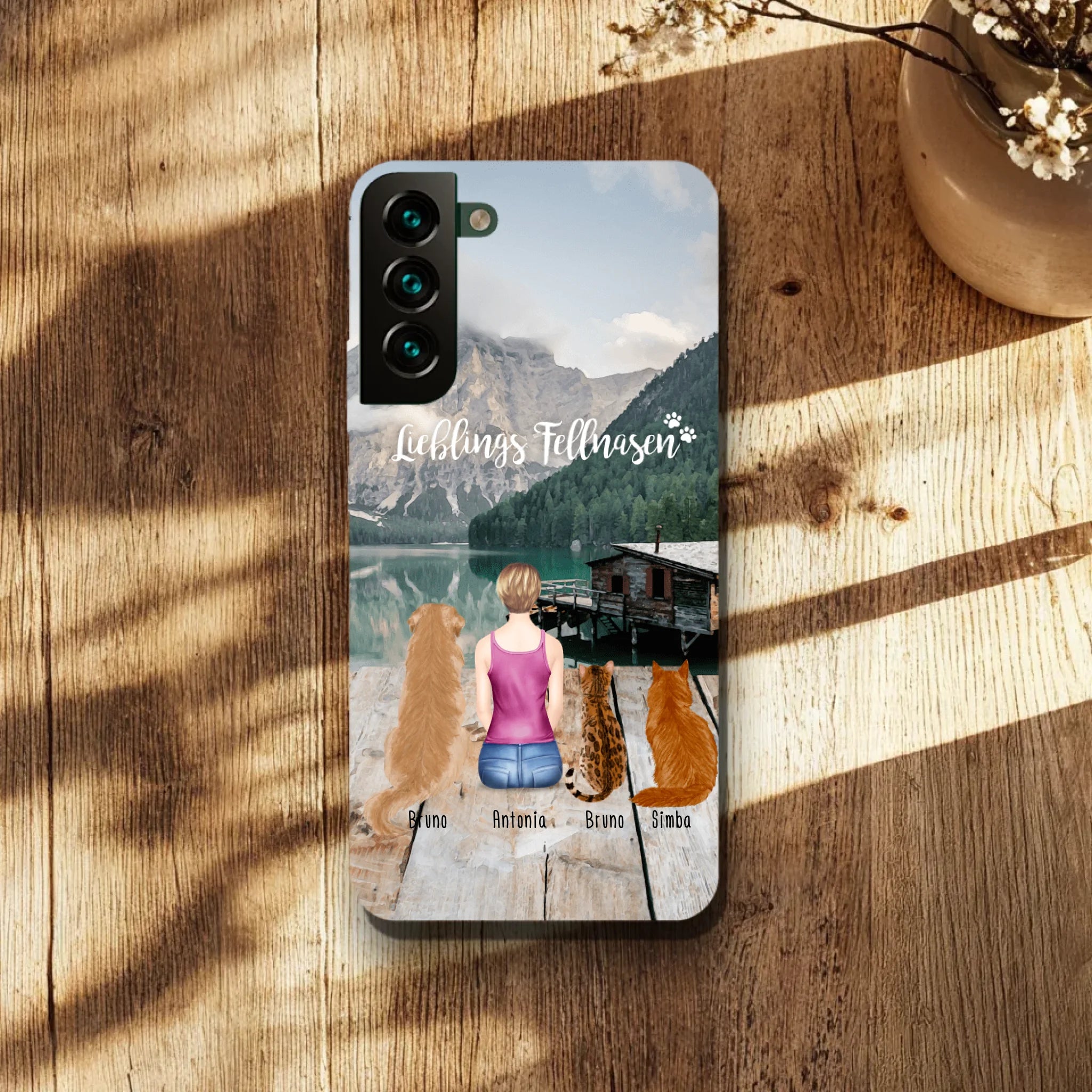 Personalisierte Handyhülle - 1 Frau + 3 Hunde/Katzen - Samsung