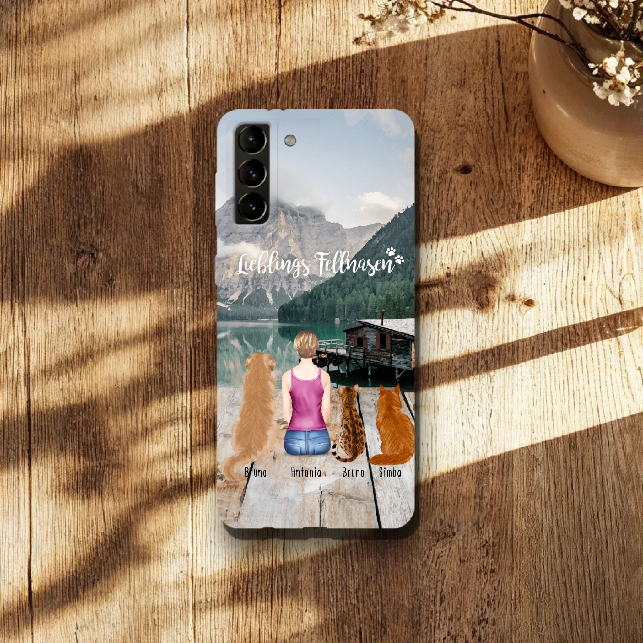 Personalisierte Handyhülle - 1 Frau + 3 Hunde/Katzen - Samsung