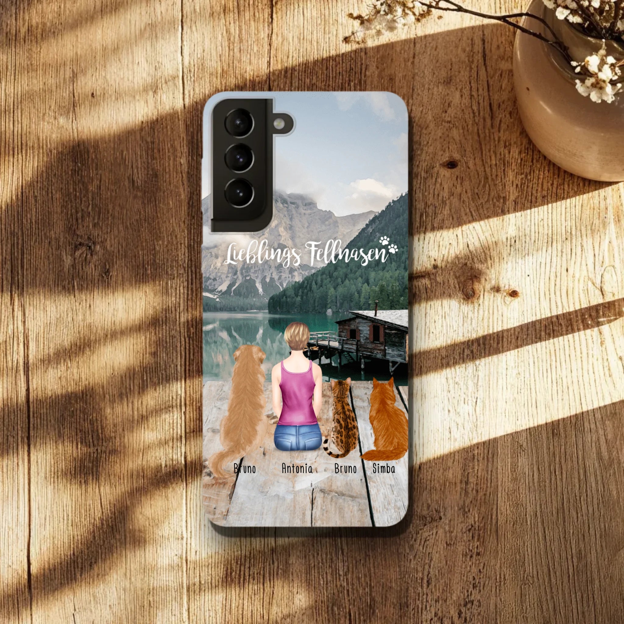 Personalisierte Handyhülle - 1 Frau + 3 Hunde/Katzen - Samsung