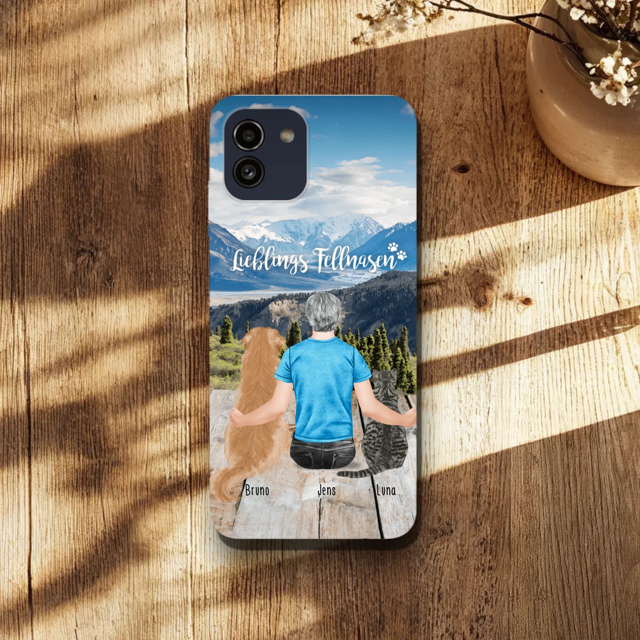 Personalisierte Handyhülle mit 1 Mann + 2 Hunde/Katzen - Samsung