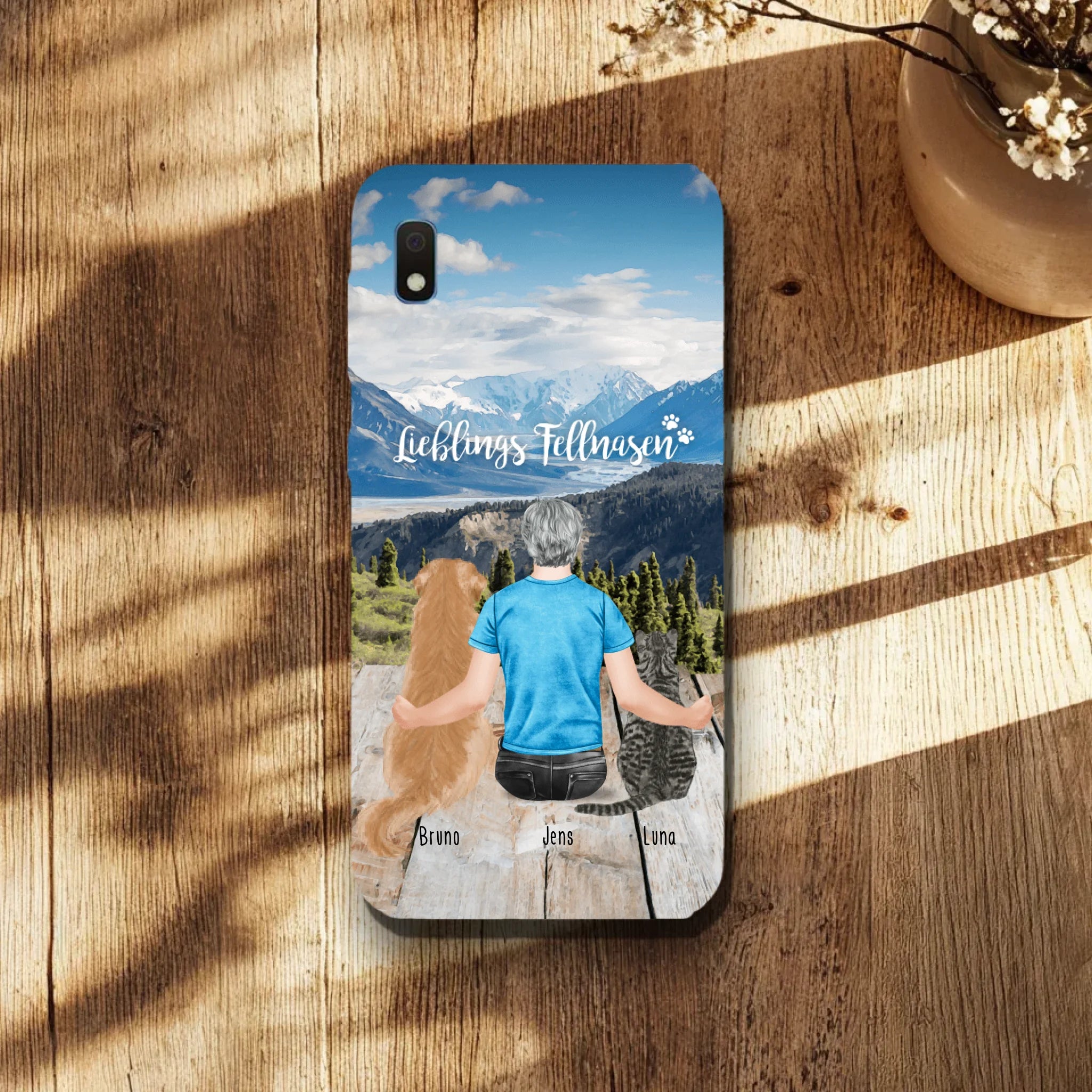 Personalisierte Handyhülle mit 1 Mann + 2 Hunde/Katzen - Samsung