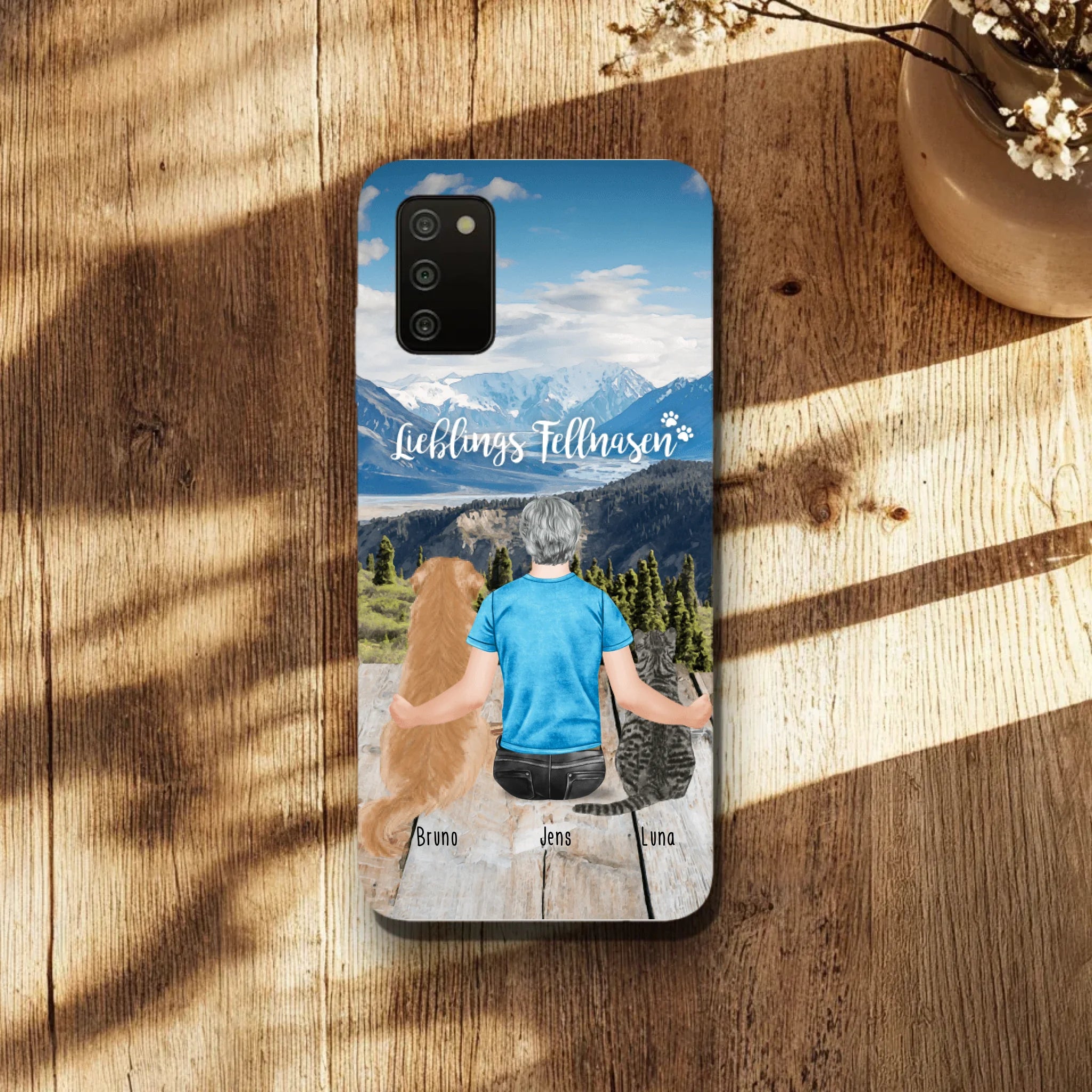 Personalisierte Handyhülle mit 1 Mann + 2 Hunde/Katzen - Samsung