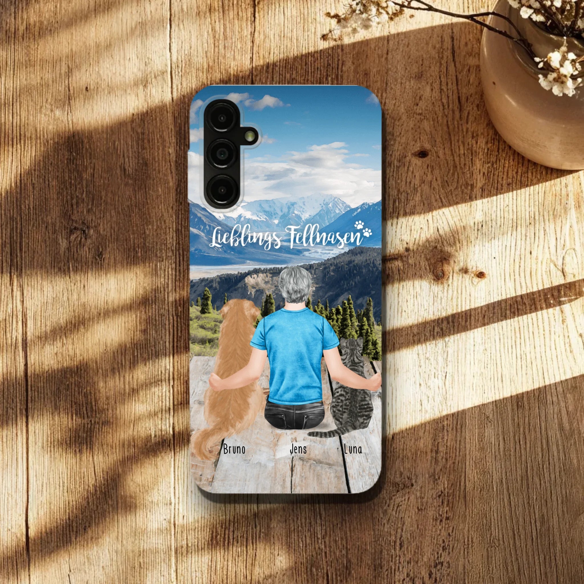 Personalisierte Handyhülle mit 1 Mann + 2 Hunde/Katzen - Samsung