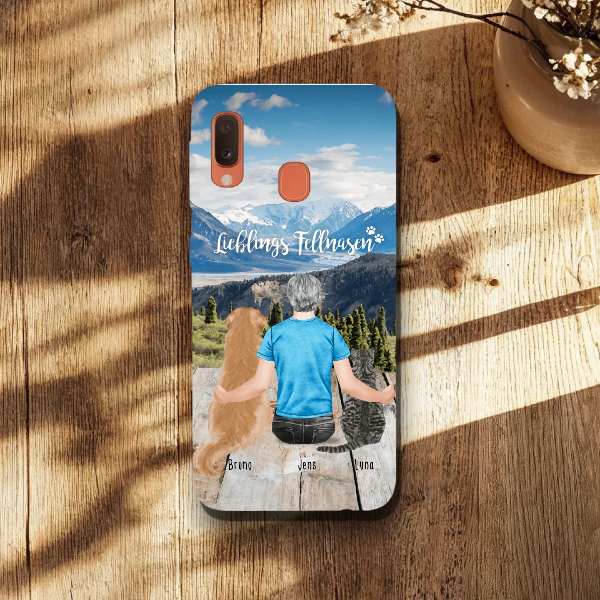Personalisierte Handyhülle mit 1 Mann + 2 Hunde/Katzen - Samsung