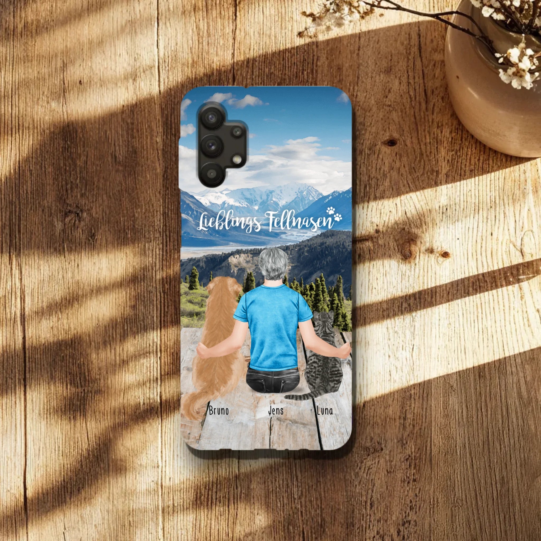 Personalisierte Handyhülle mit 1 Mann + 2 Hunde/Katzen - Samsung