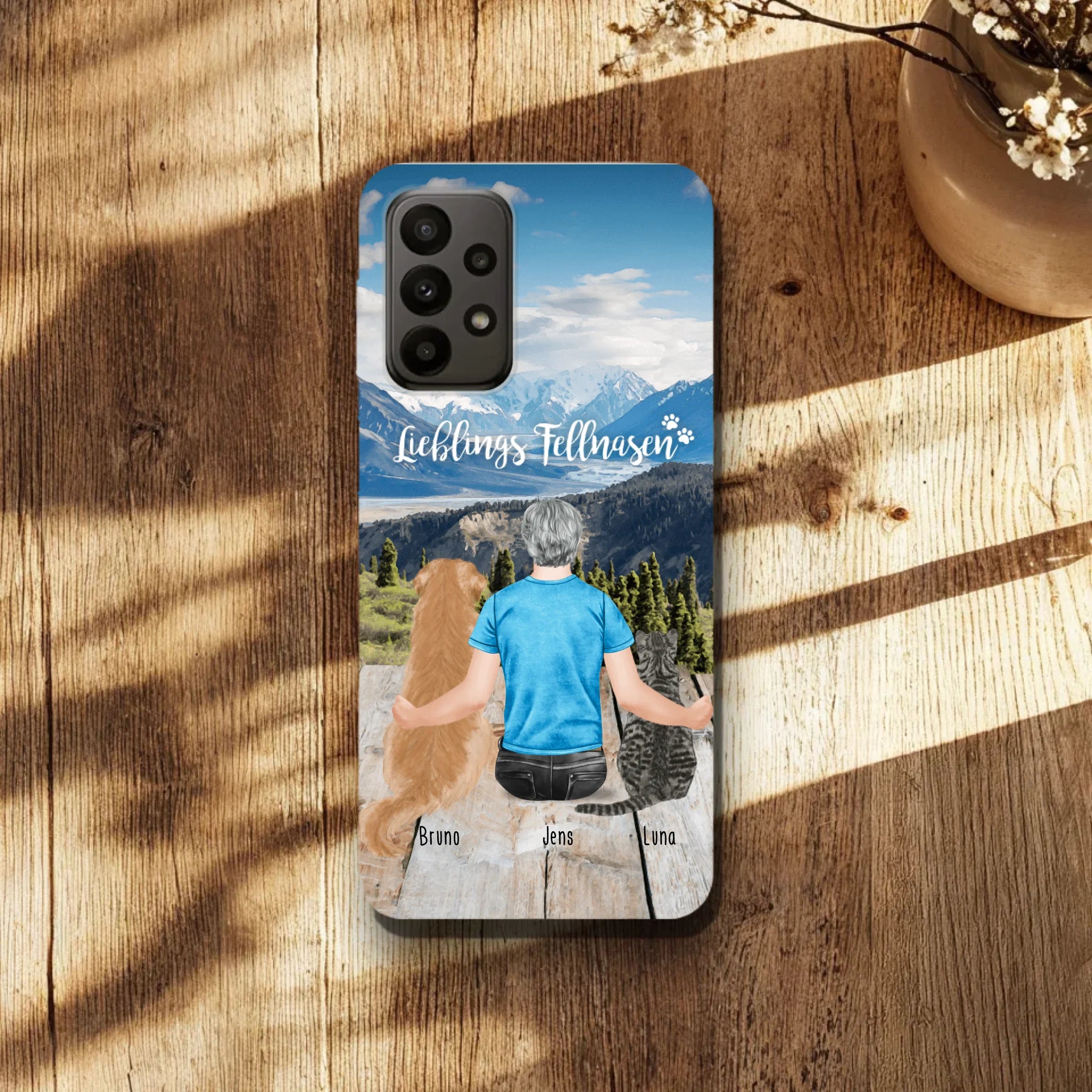 Personalisierte Handyhülle mit 1 Mann + 2 Hunde/Katzen - Samsung