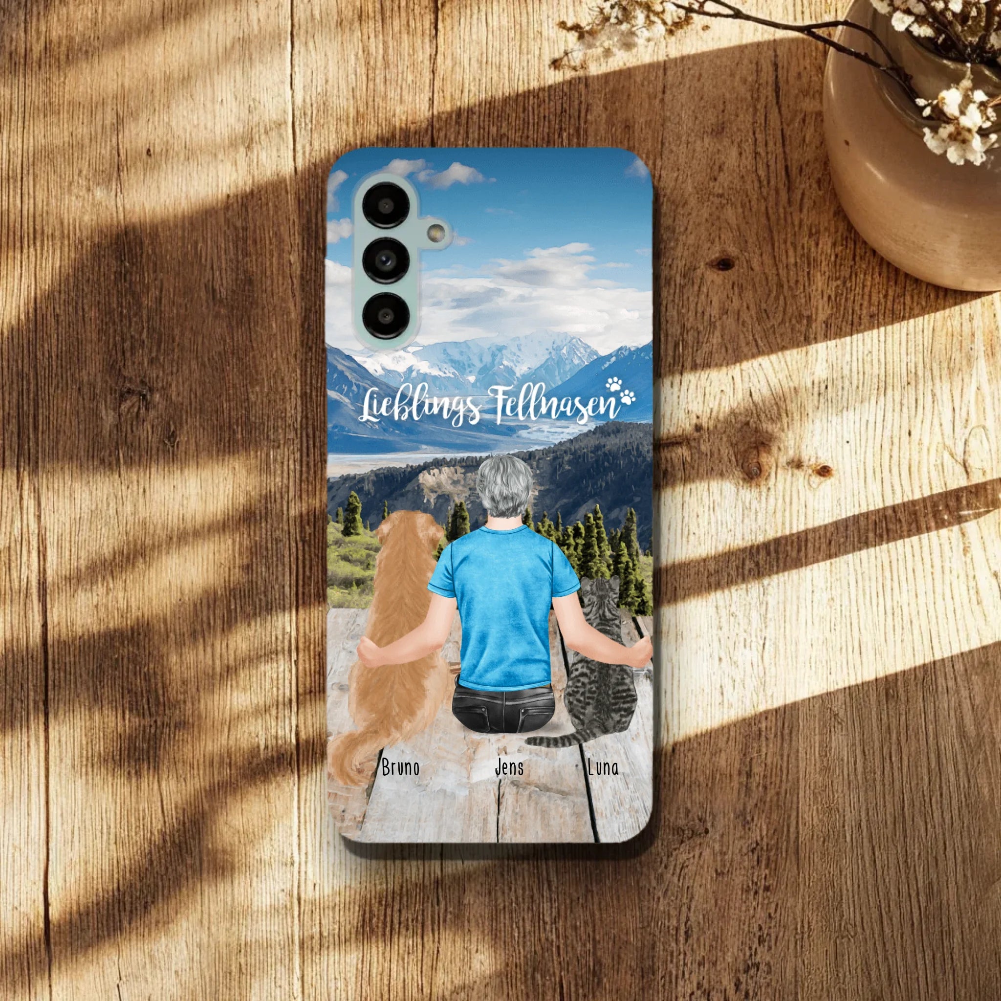 Personalisierte Handyhülle mit 1 Mann + 2 Hunde/Katzen - Samsung