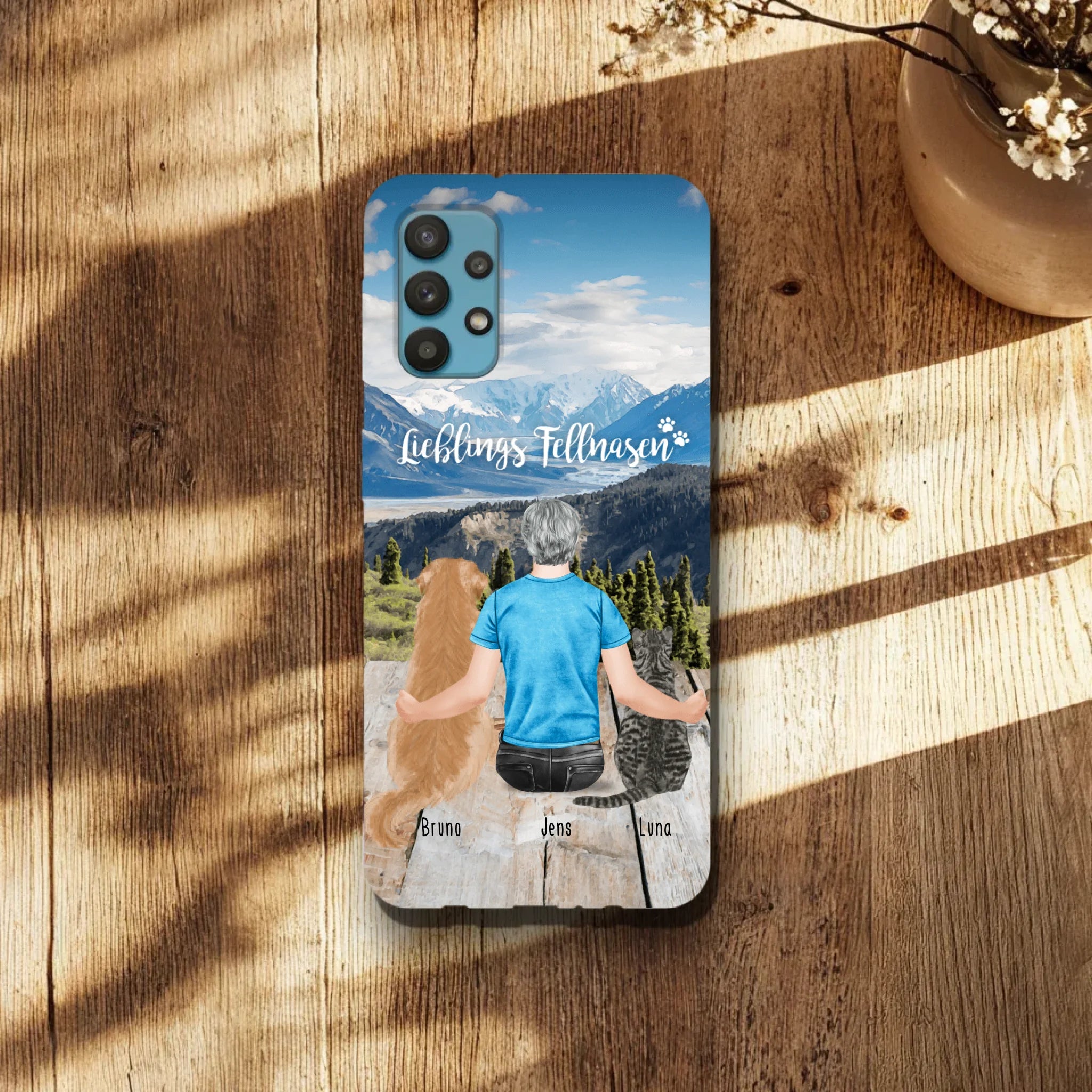 Personalisierte Handyhülle mit 1 Mann + 2 Hunde/Katzen - Samsung