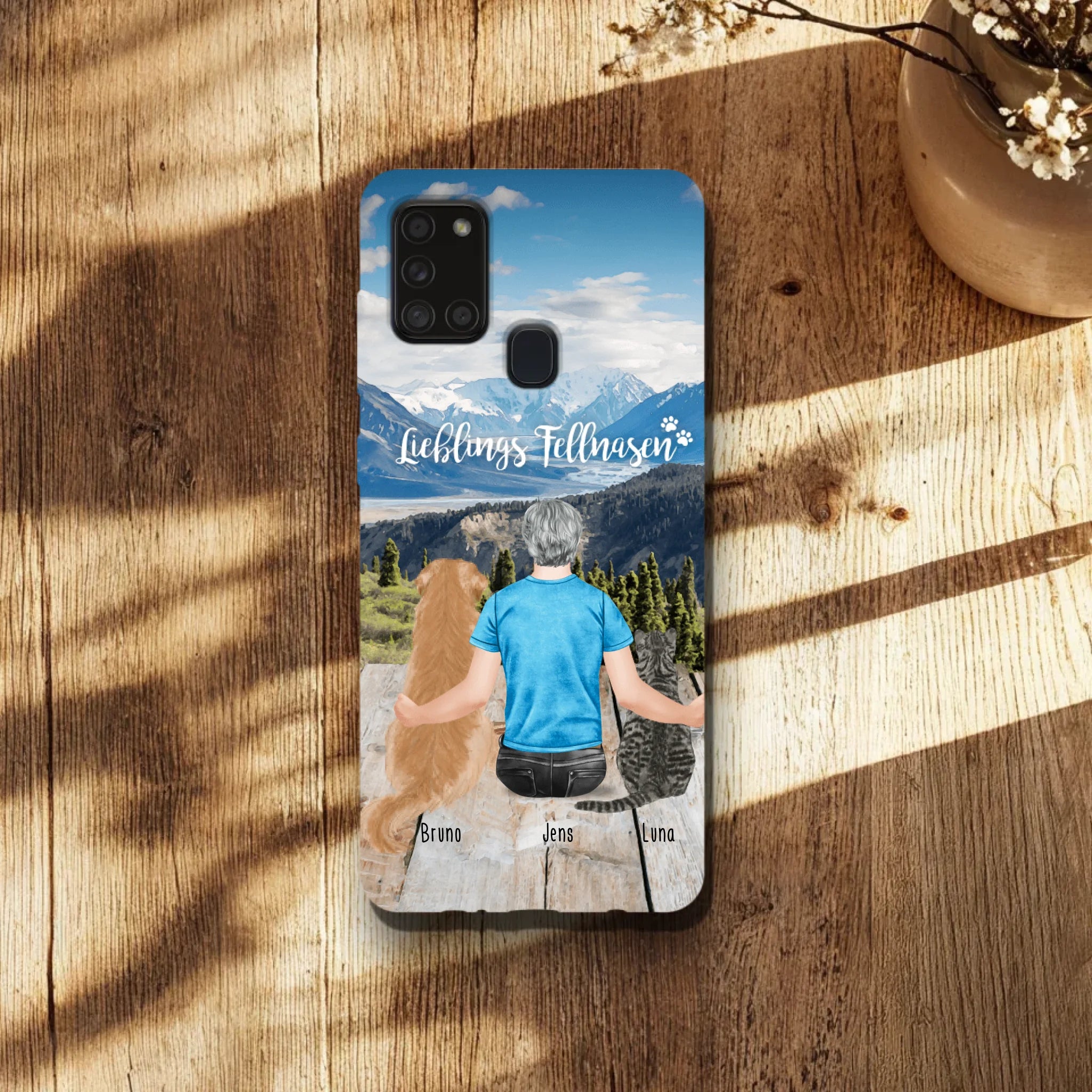 Personalisierte Handyhülle mit 1 Mann + 2 Hunde/Katzen - Samsung