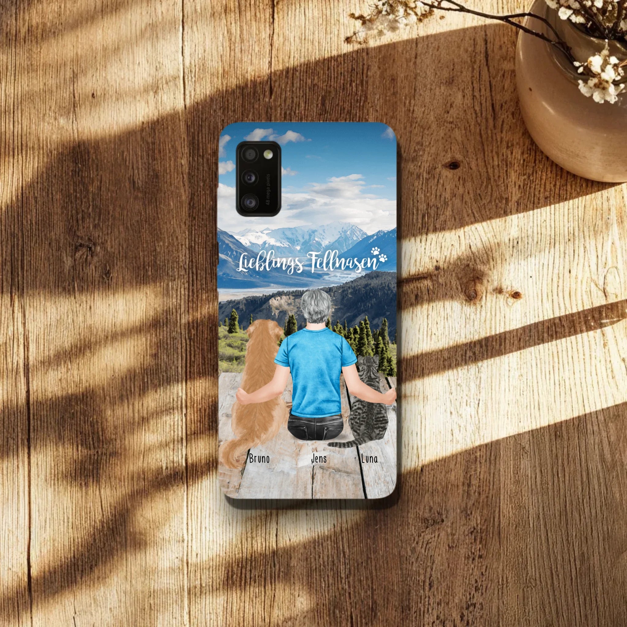Personalisierte Handyhülle mit 1 Mann + 2 Hunde/Katzen - Samsung