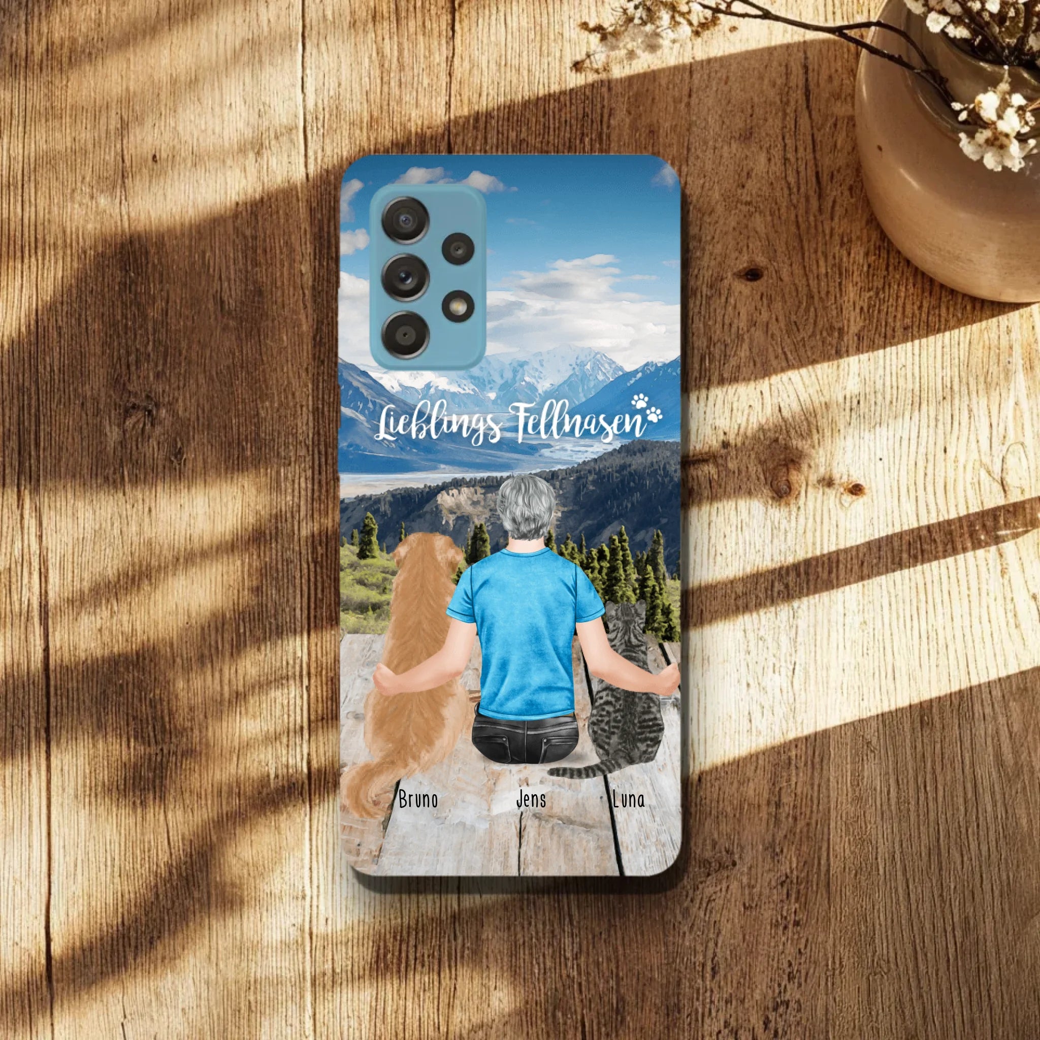 Personalisierte Handyhülle mit 1 Mann + 2 Hunde/Katzen - Samsung