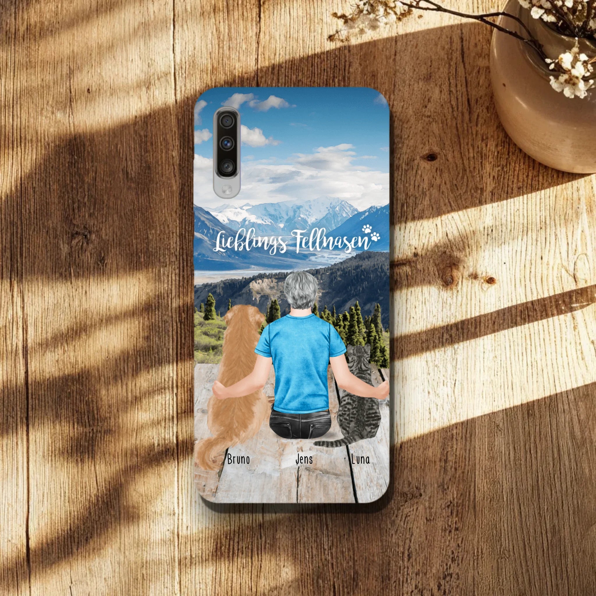 Personalisierte Handyhülle mit 1 Mann + 2 Hunde/Katzen - Samsung