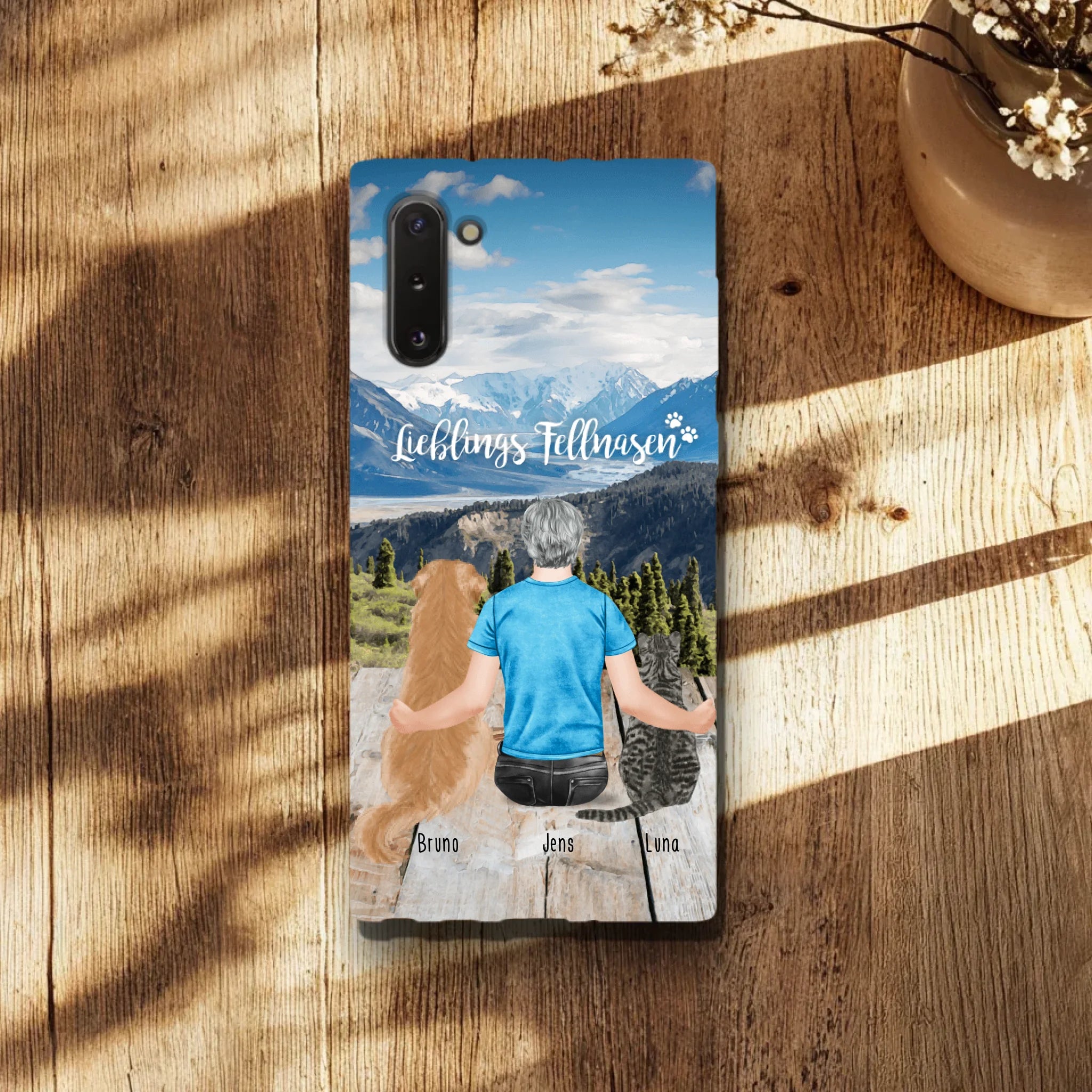 Personalisierte Handyhülle mit 1 Mann + 2 Hunde/Katzen - Samsung