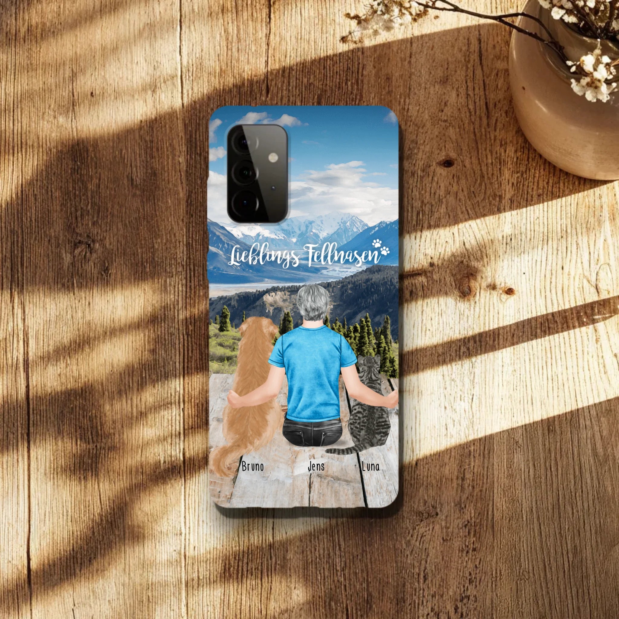 Personalisierte Handyhülle mit 1 Mann + 2 Hunde/Katzen - Samsung