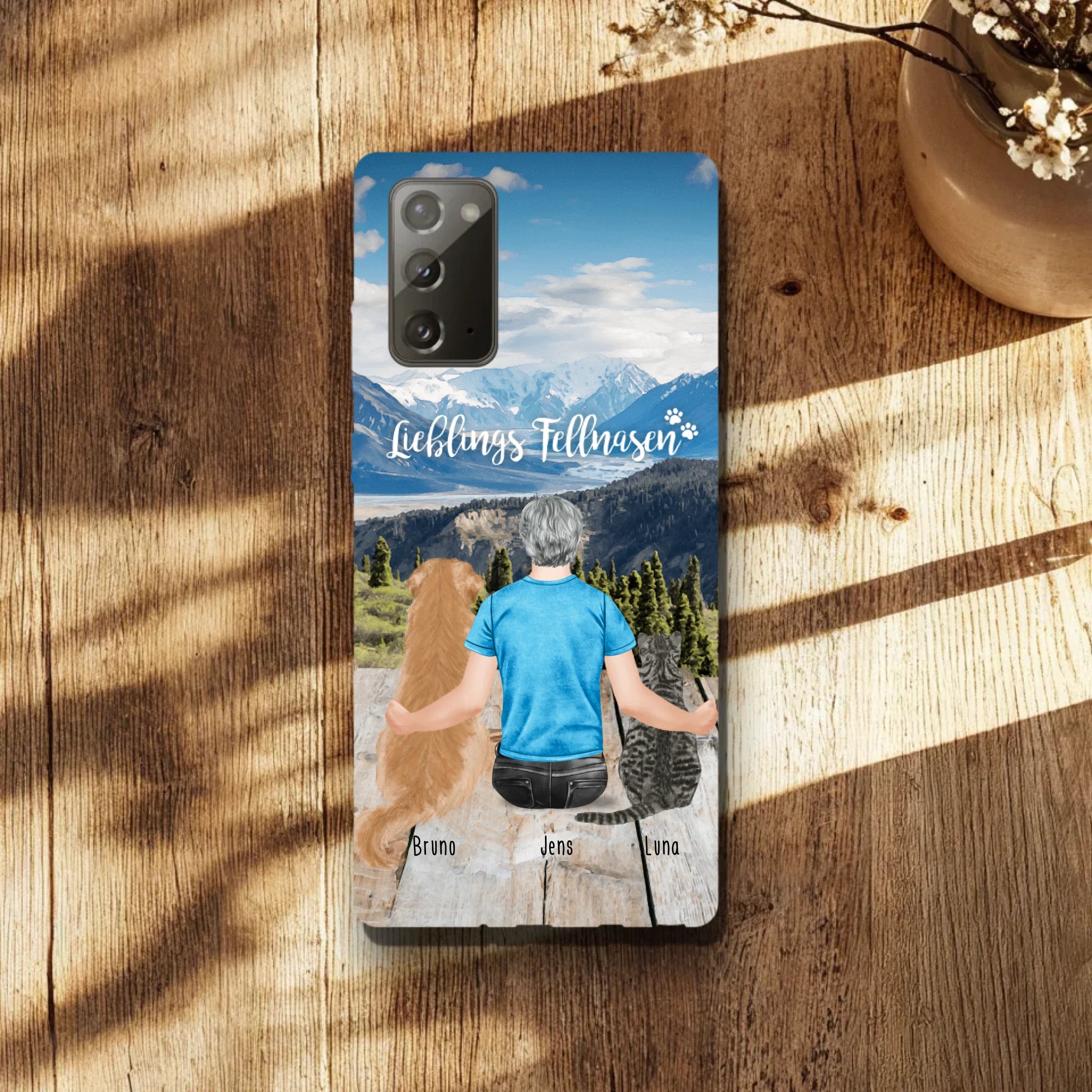Personalisierte Handyhülle mit 1 Mann + 2 Hunde/Katzen - Samsung