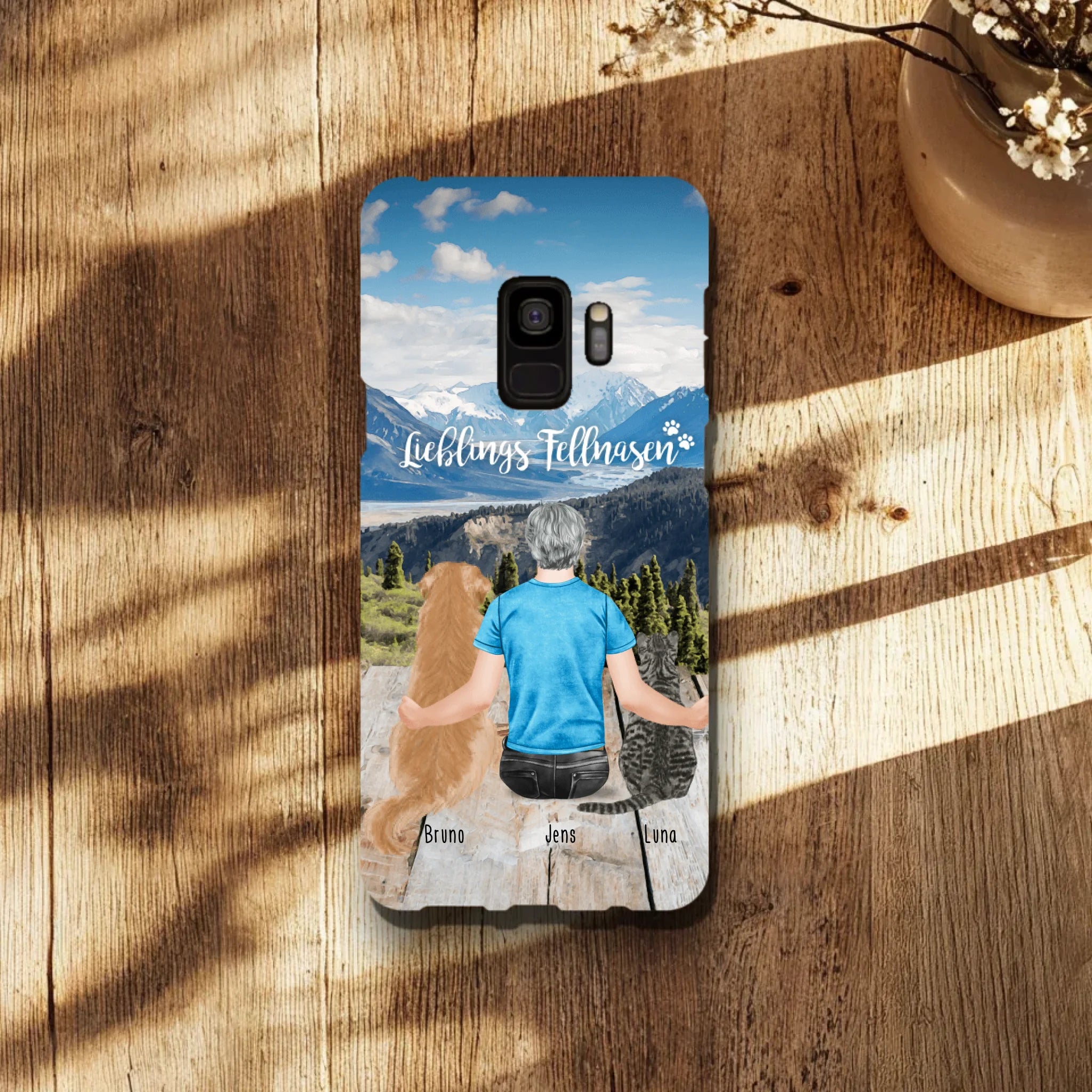 Personalisierte Handyhülle mit 1 Mann + 2 Hunde/Katzen - Samsung
